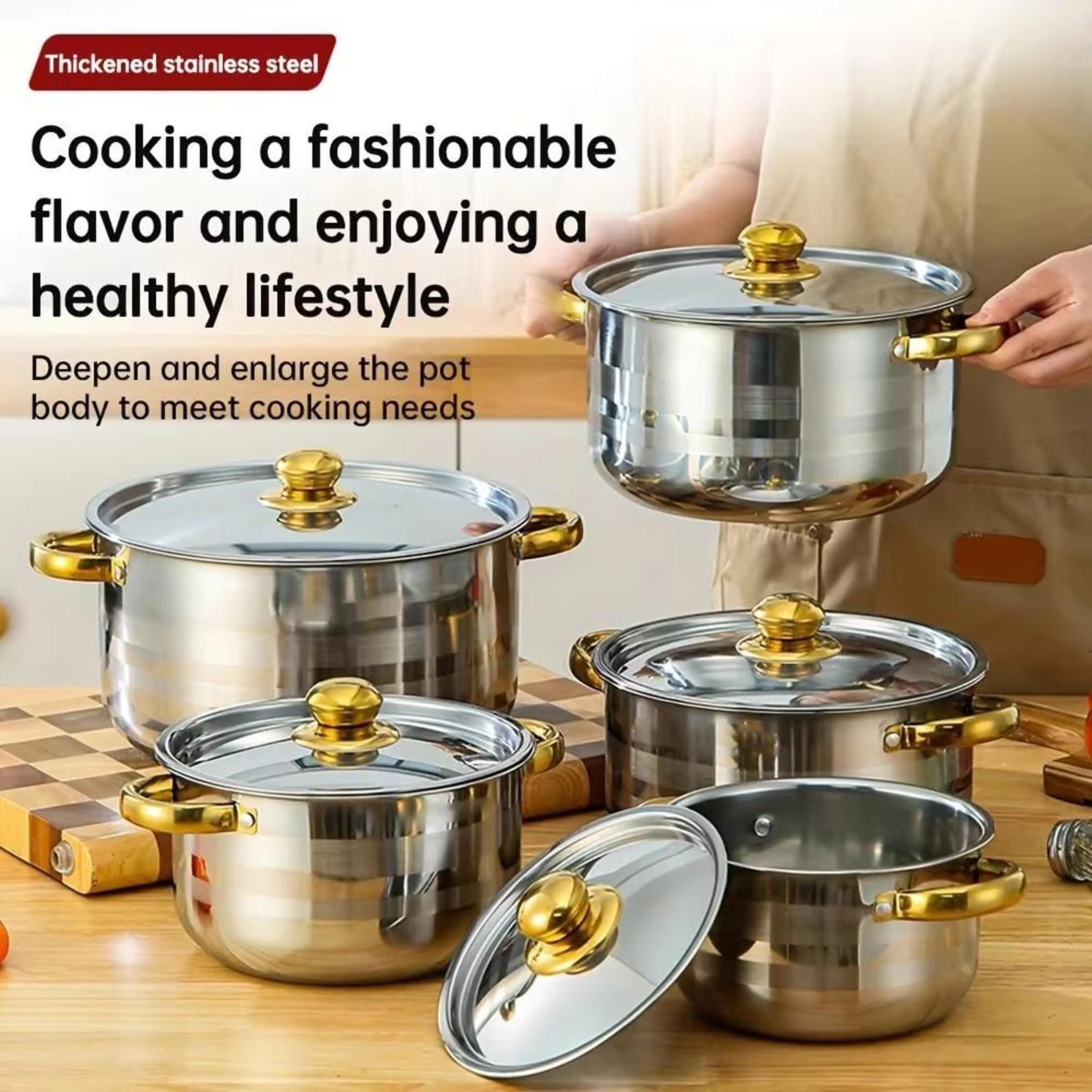 5Piece Golden Stainless Steel Cookware Set  NonStick ScratchResistant DishwasherSafe Pots And Pans 0