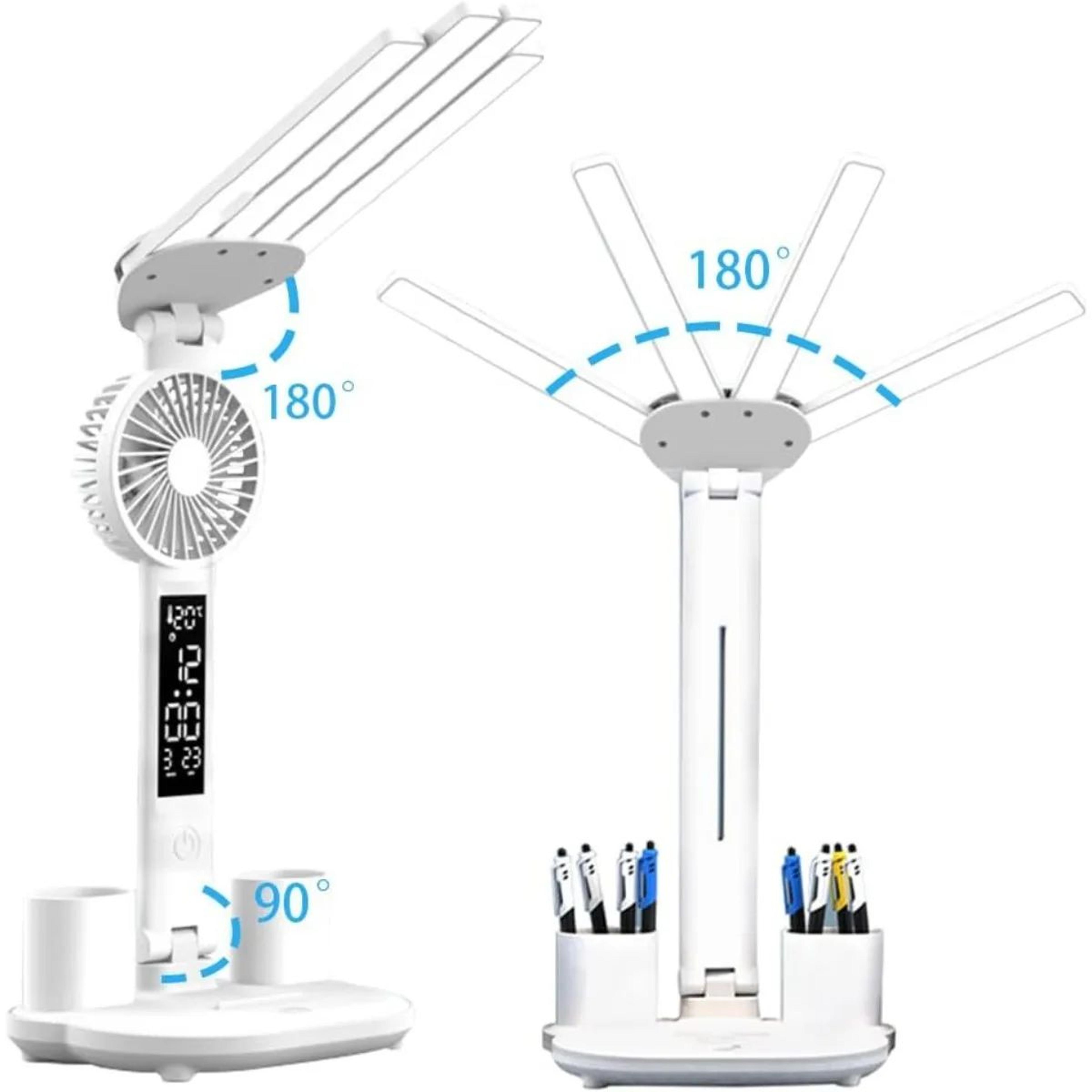 Multifunction USB Charging 3Color LED Desk Lamp With Fan And Clock 2