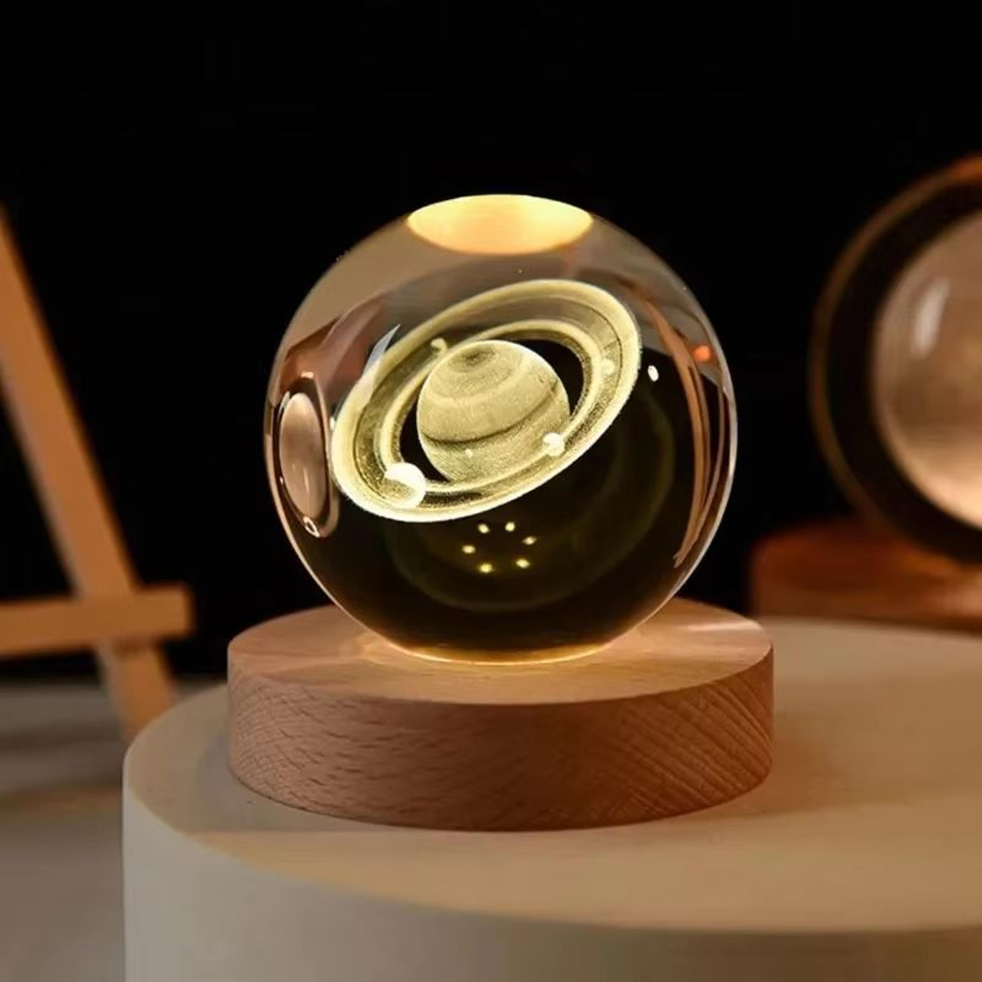 3d crystal earth globe on wooden base – solar system galaxy desktop decoration and gift