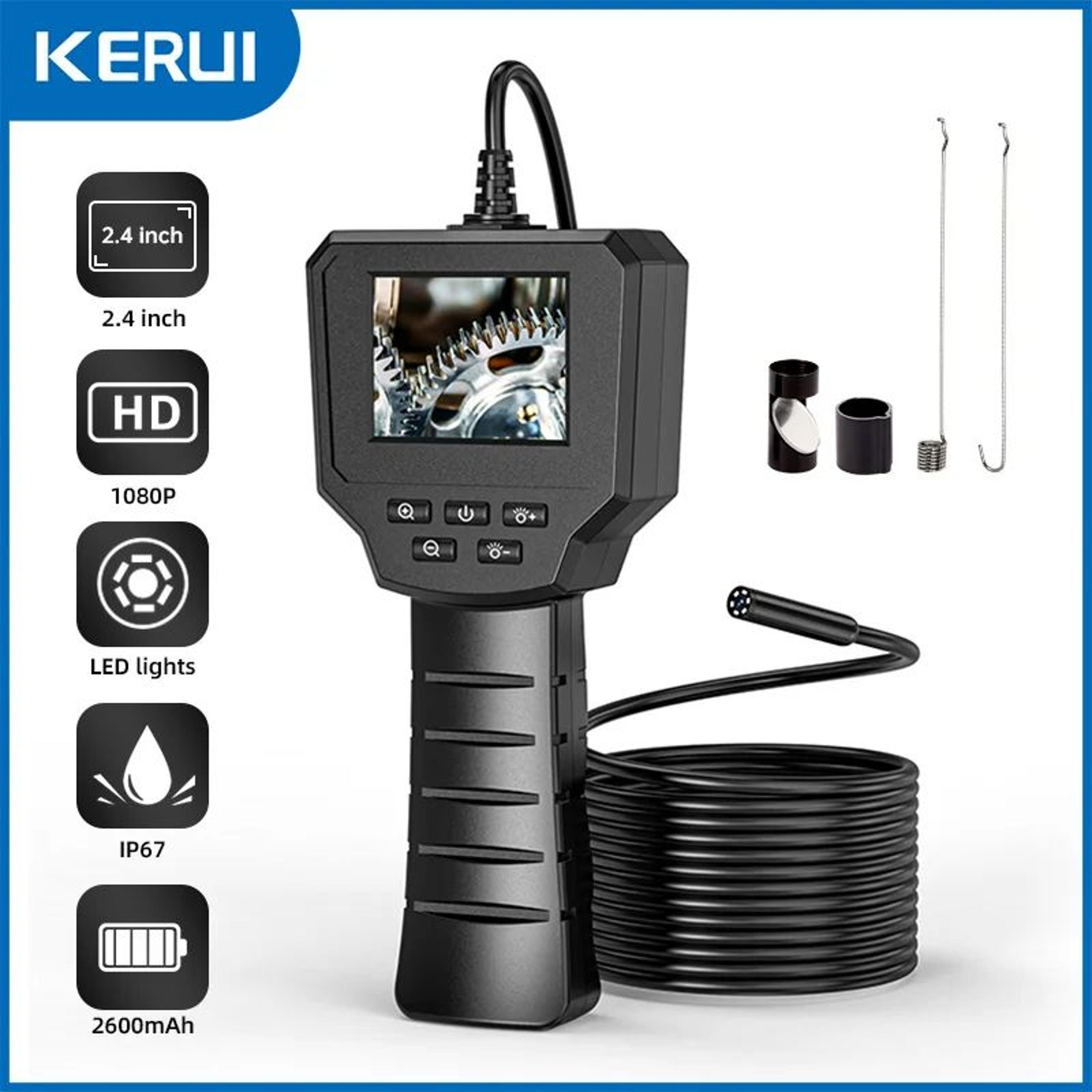 kerui 2.4 inch ips screen industrial endoscope camera hd 1080p pipe inspection borescope with rigid cable