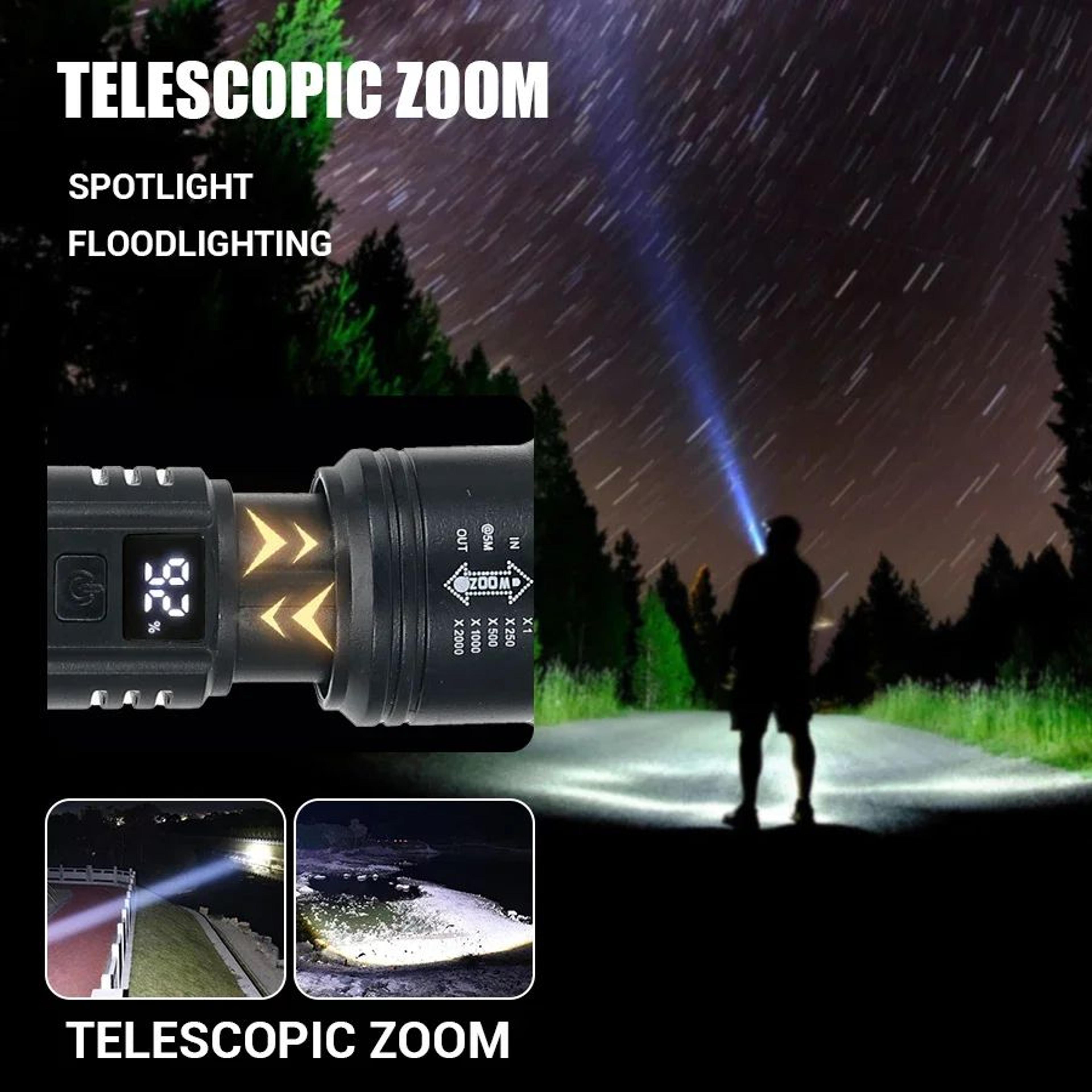 USB Rechargeable 2000LM Tactical LED Flashlight With Zoom And Display 5