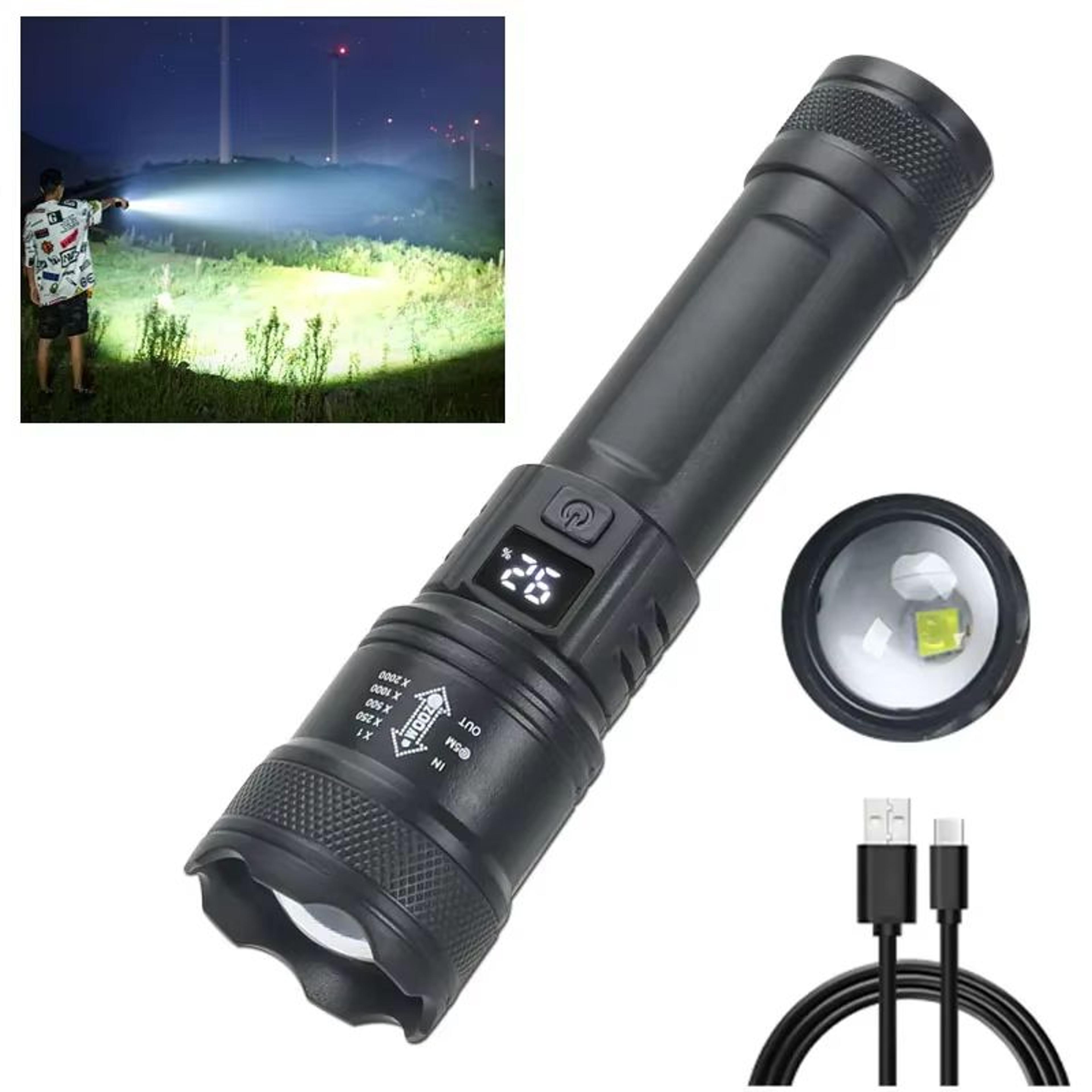 USB Rechargeable 2000LM Tactical LED Flashlight With Zoom And Display 6