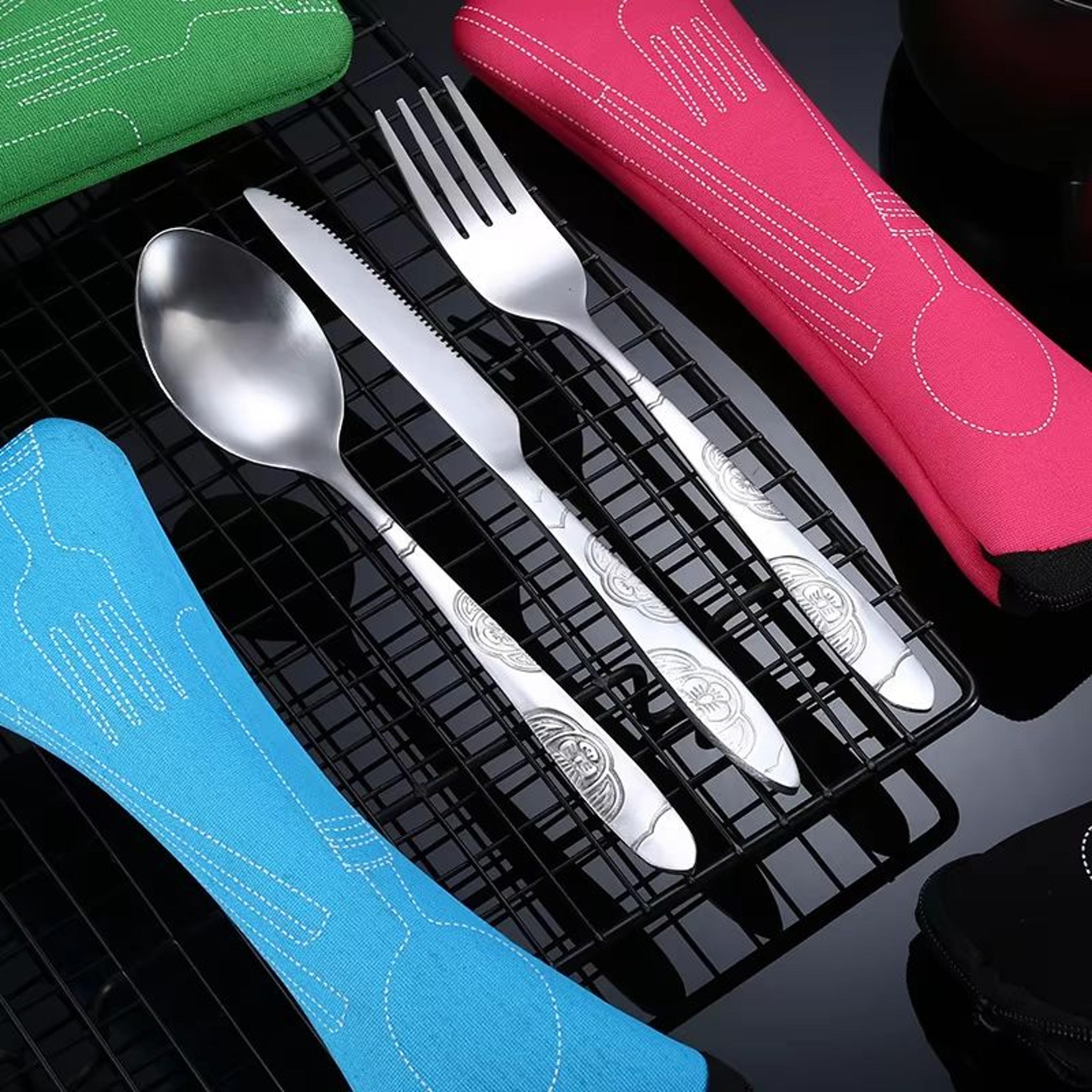Portable Picnic Cutlery Set With Washable Tableware And Zipper Travel Case 5