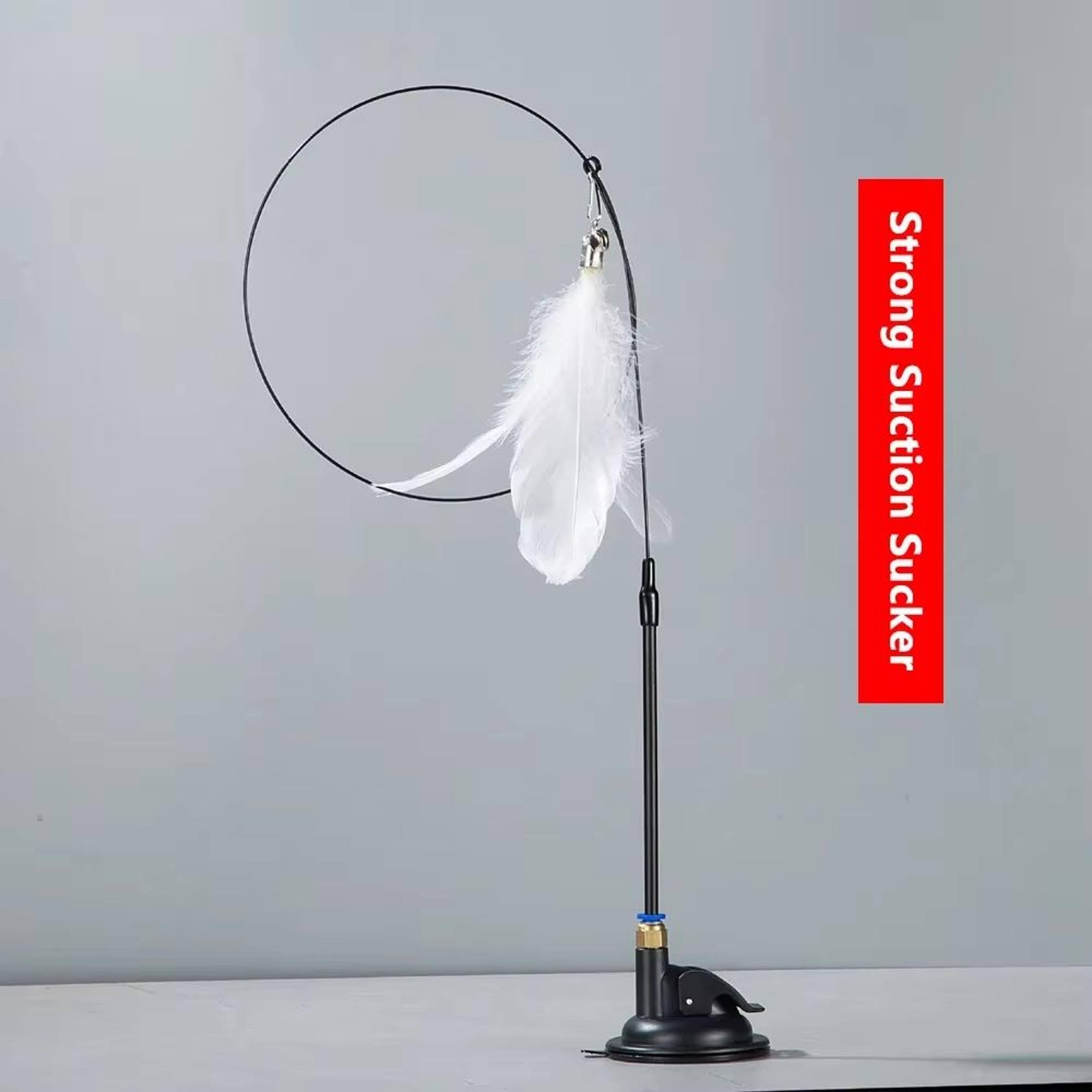Cat Teaser Toy With Bell And Suction Cup Extended Rod Replaceable Feather Head 10