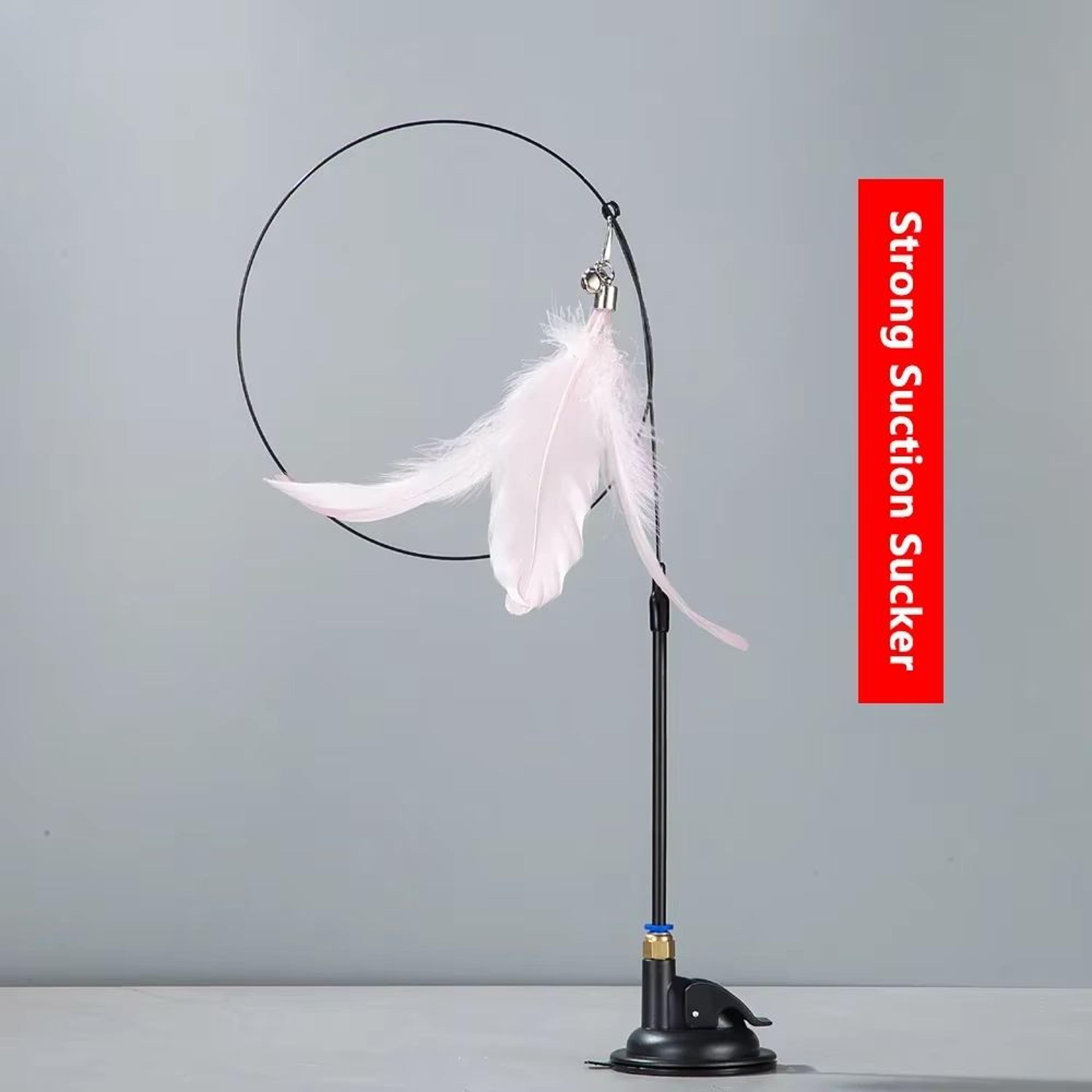 Cat Teaser Toy With Bell And Suction Cup Extended Rod Replaceable Feather Head 12