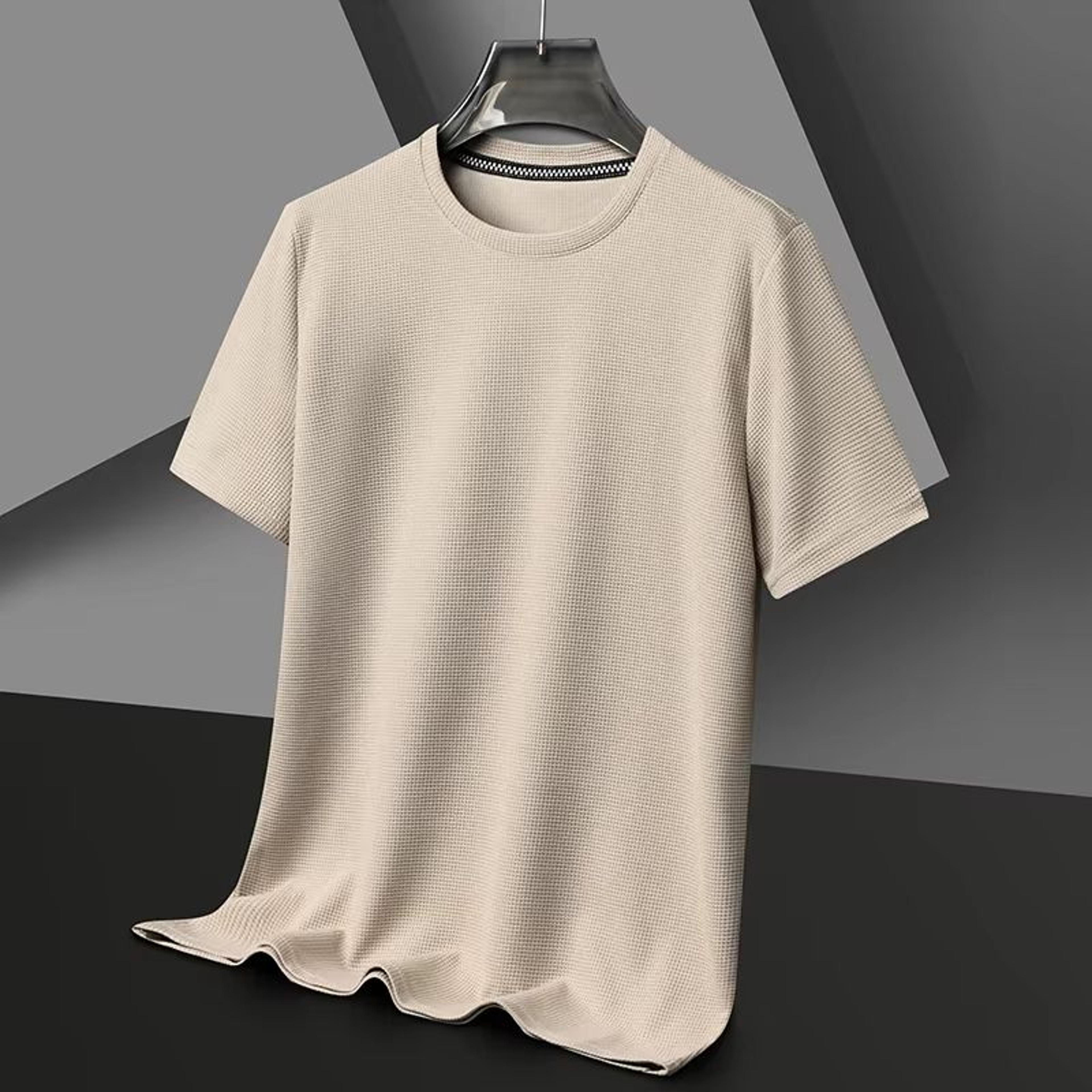 Summer Waffle Knit Short Sleeve TShirt For Men 8