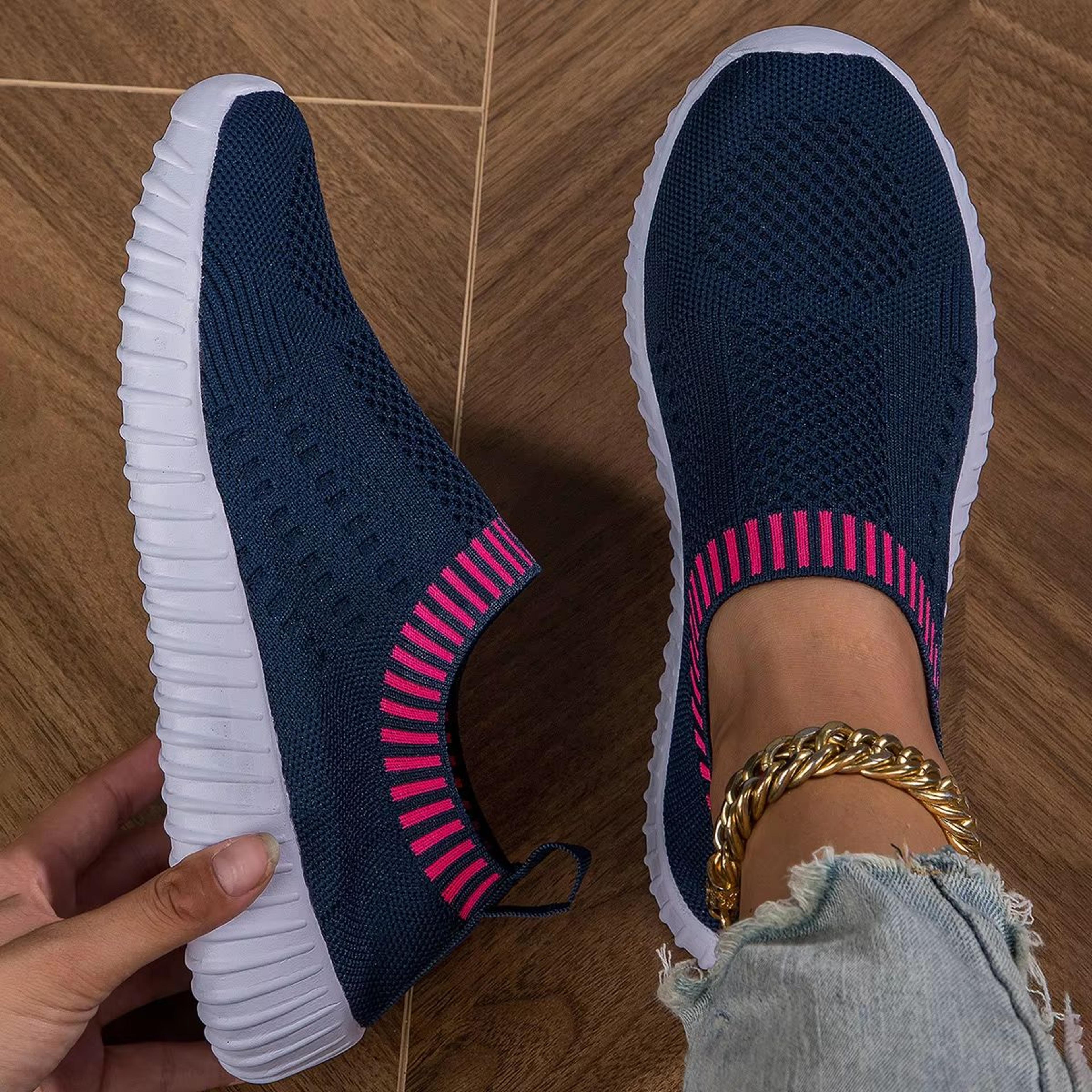 Womens Breathable Knit Sneakers Lightweight Mesh Casual Lace Up Shoes 1