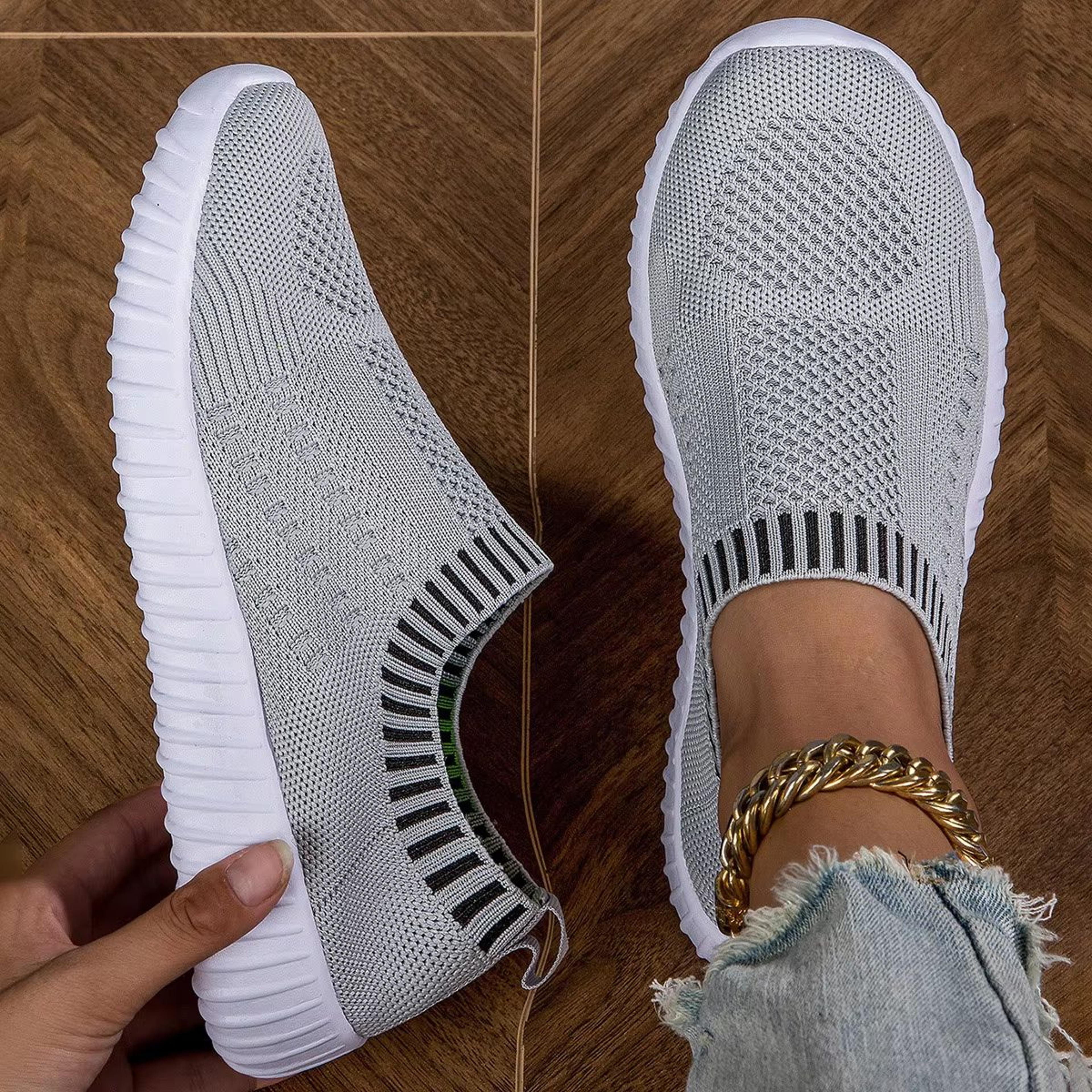 Womens Breathable Knit Sneakers Lightweight Mesh Casual Lace Up Shoes 8