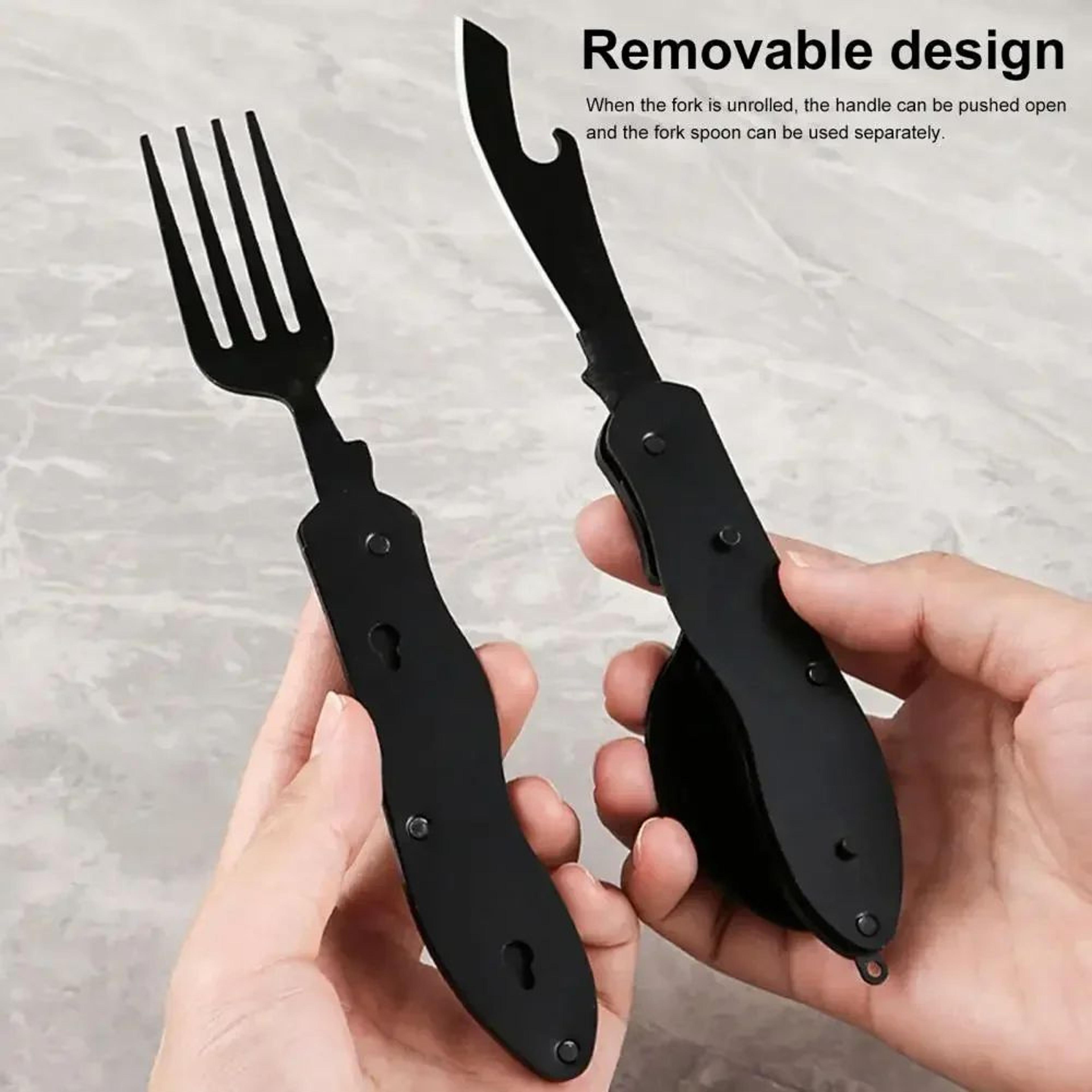 ThreeinOne Camping MultiTool Folding Knife Spoon Fork With Bottle Opener 2