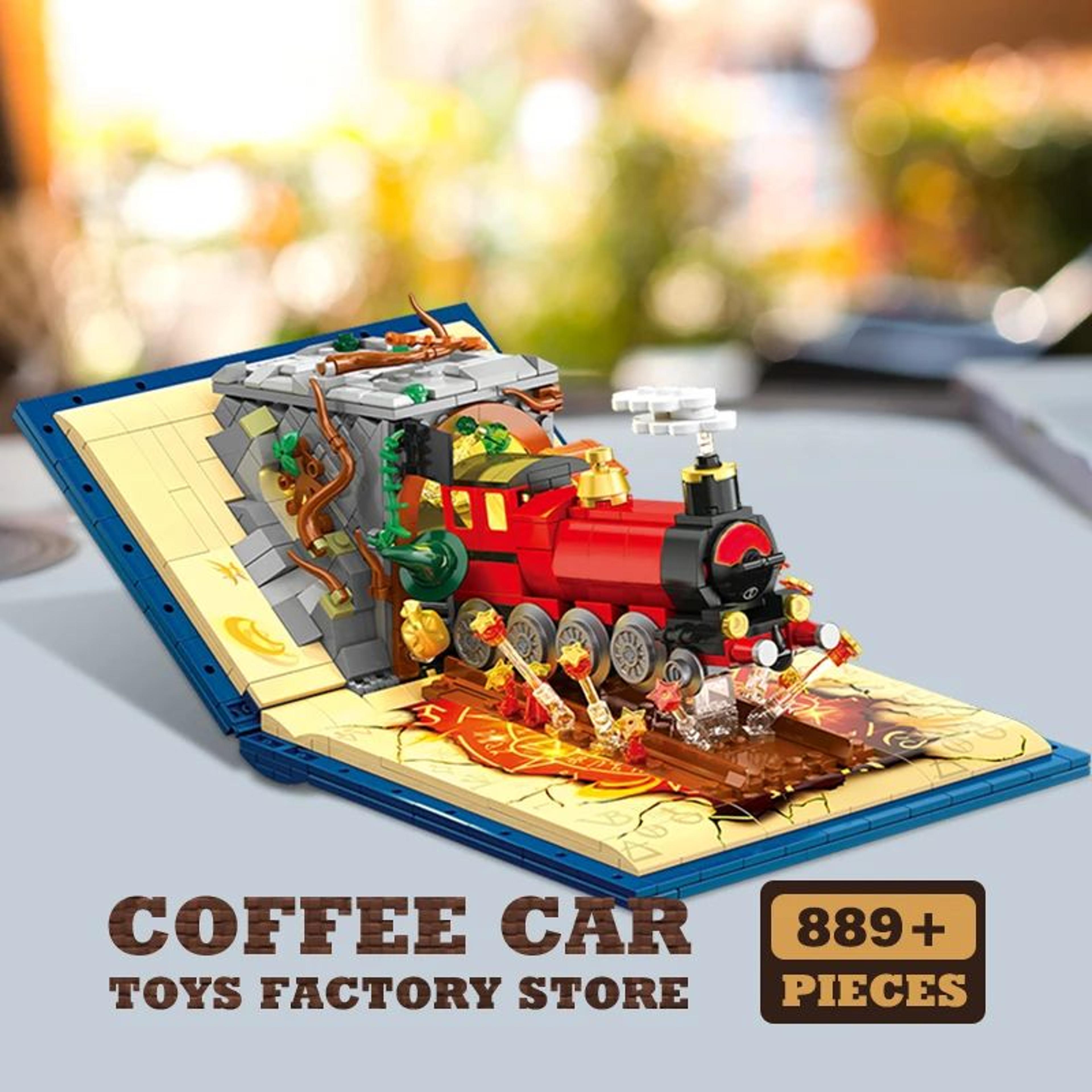led magic train building blocks set with locomotive and station diy brick puzzle toy
