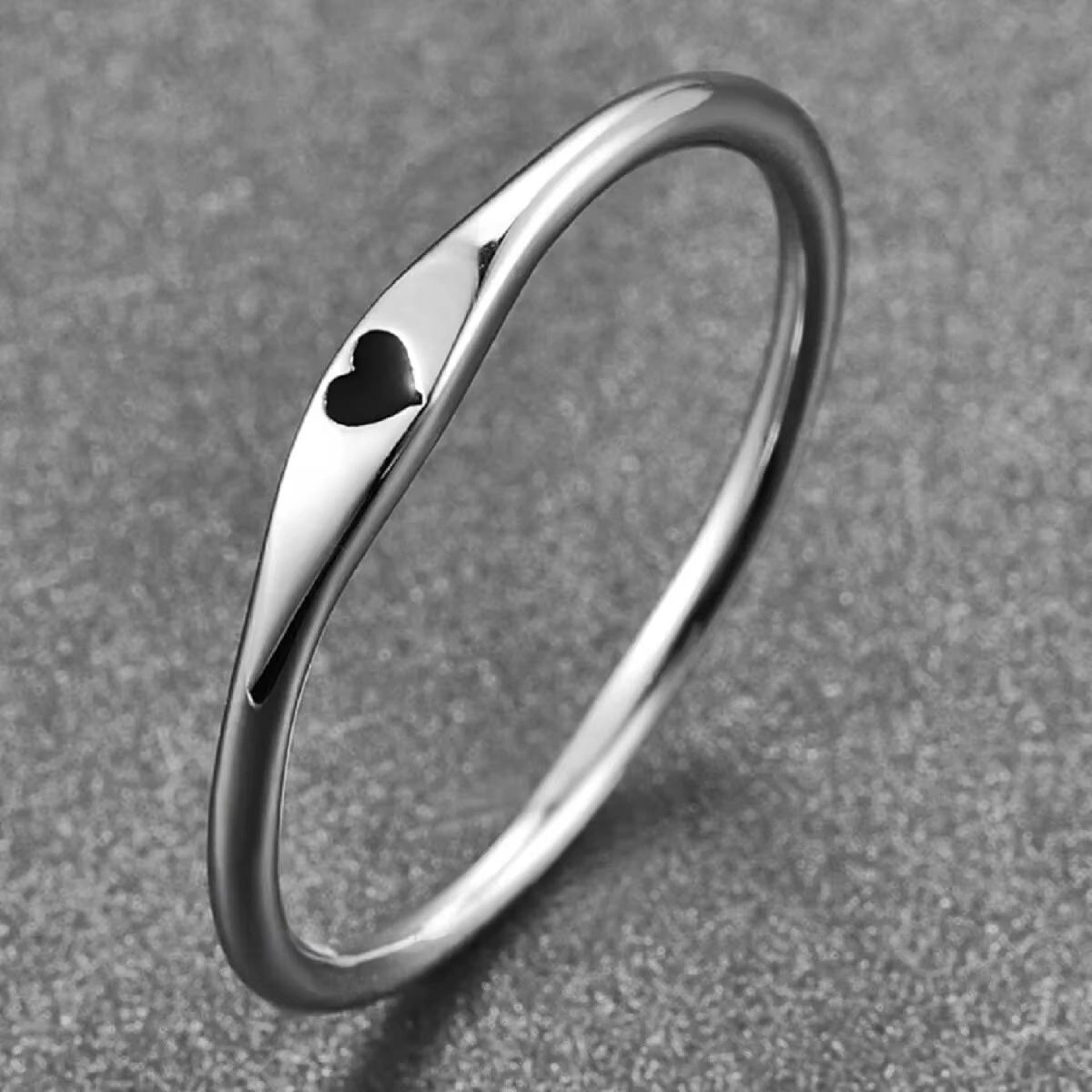sterling silver heart carved promise ring for women, stackable wedding band gift