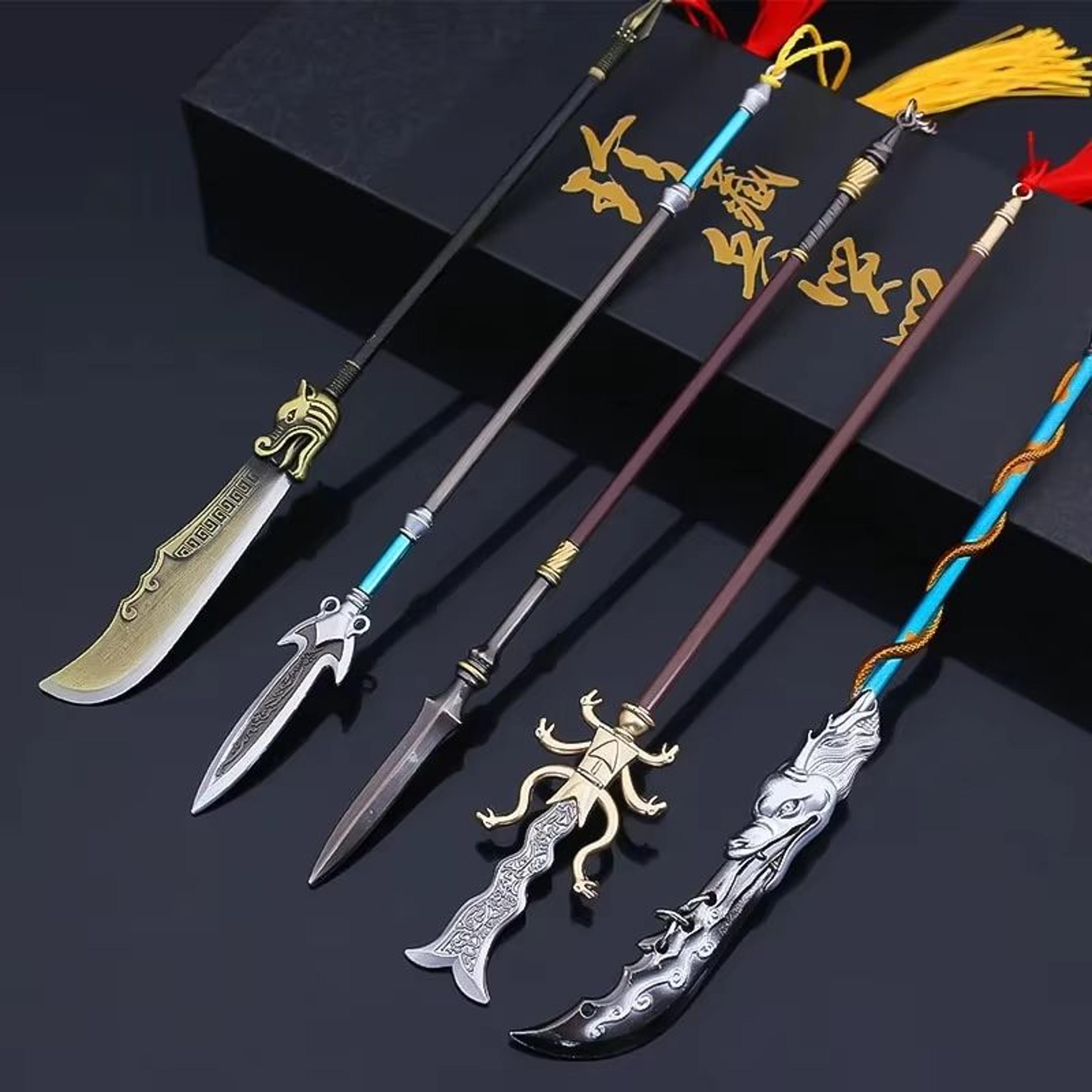 tiger head full metal golden spear replica miniature display ornament 8.66in