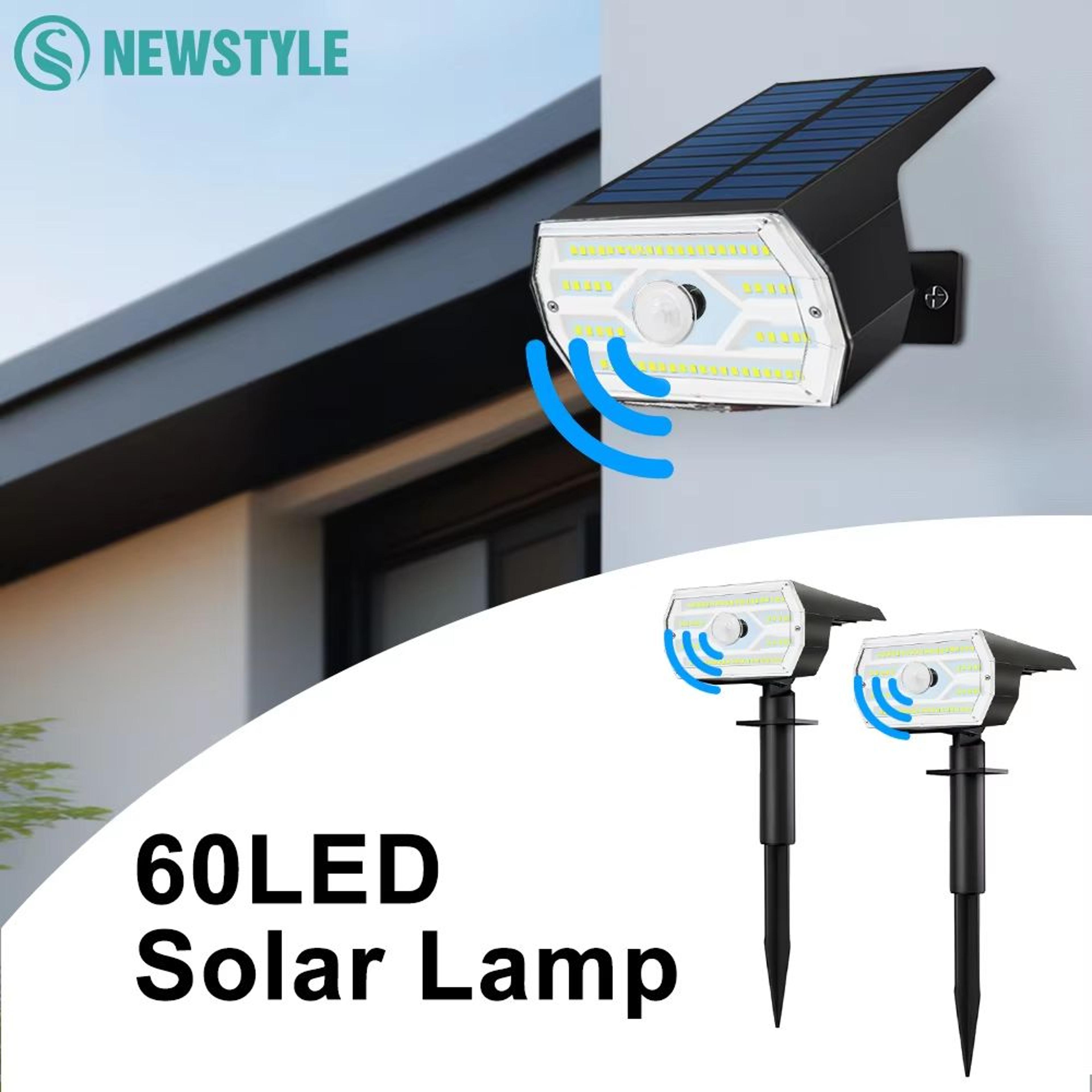 60 led solar motion sensor garden light 3 mode waterproof security wall spotlight