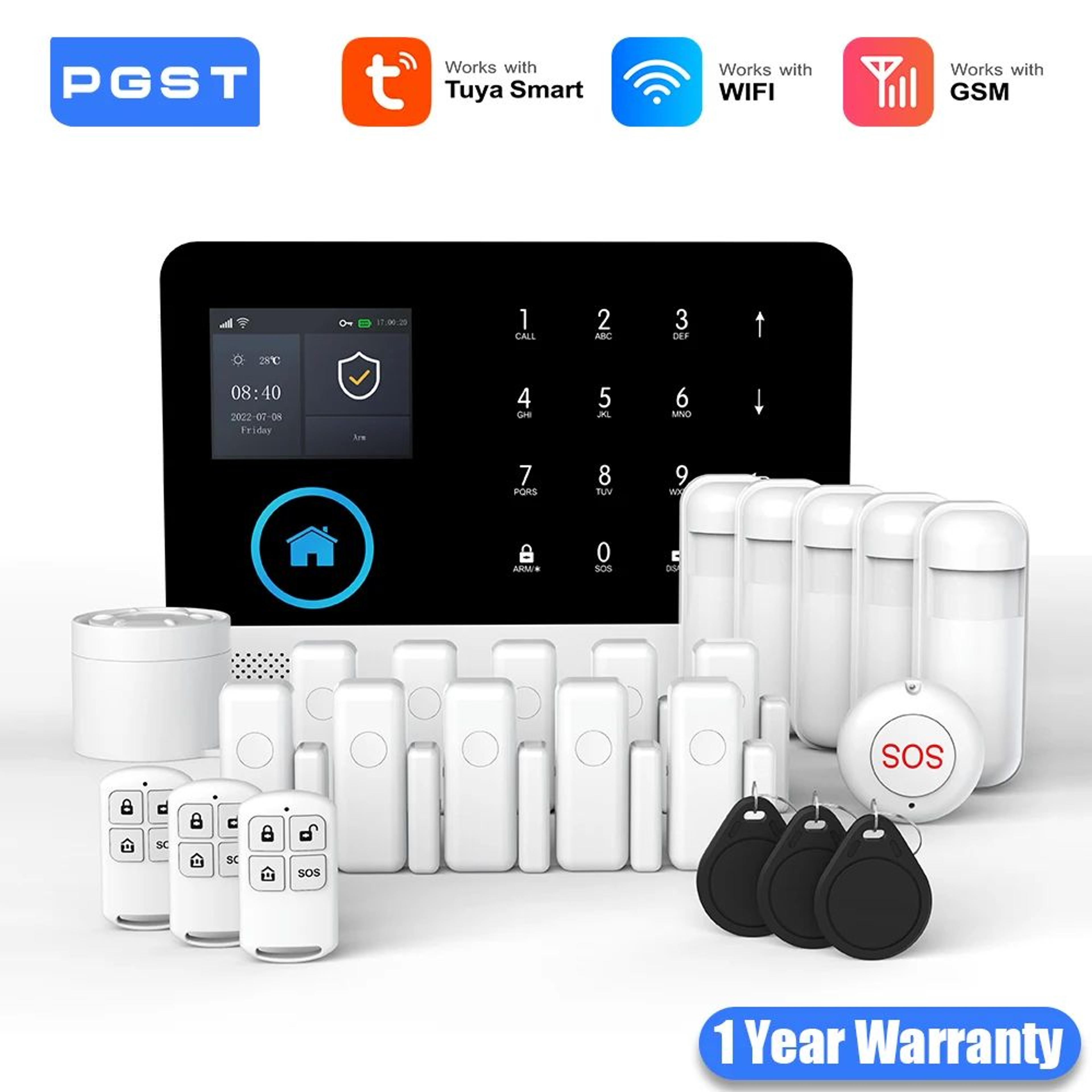 pgst tuya smart life wifi gsm 2g home alarm system kit with door and motion sensors