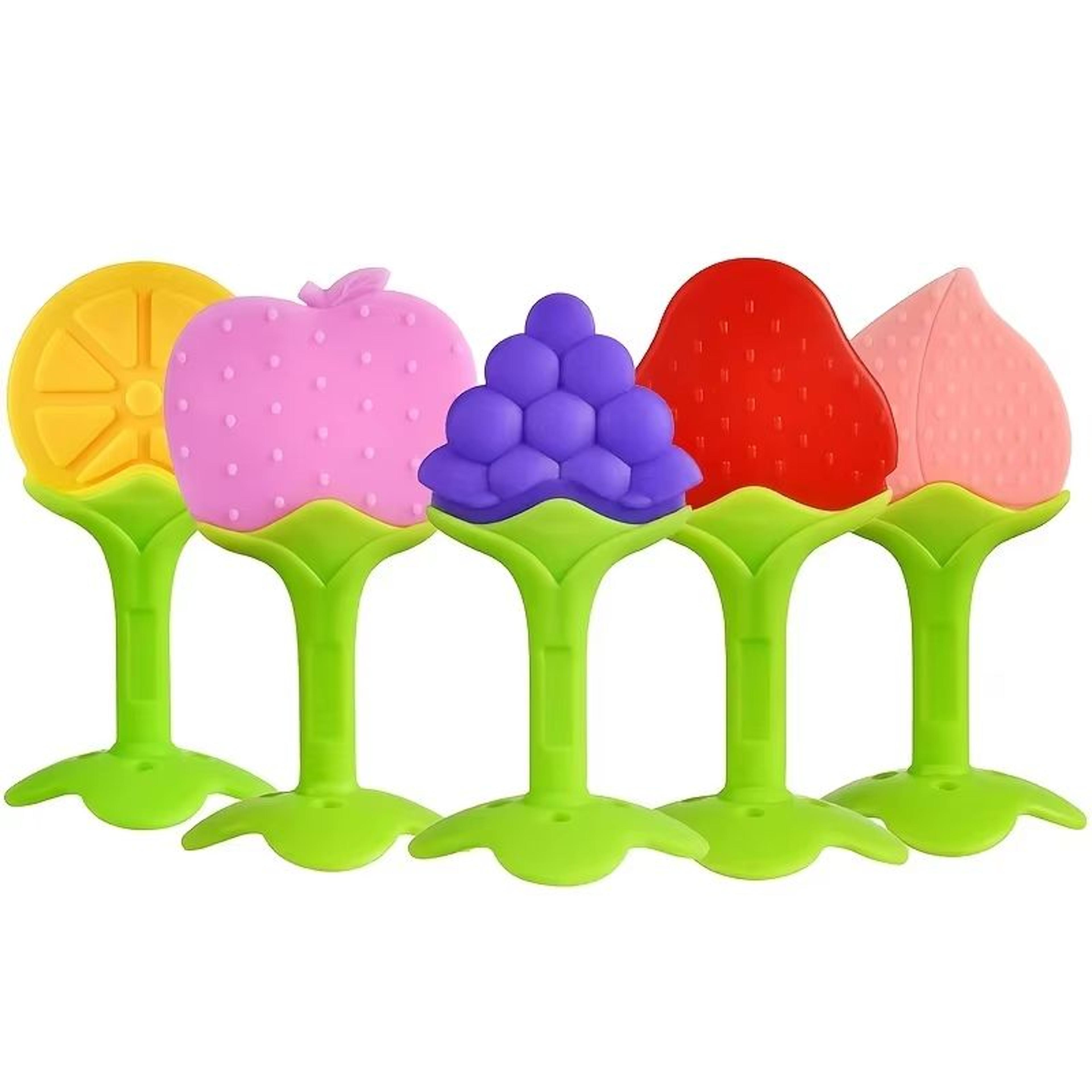 silicone baby fruit teether 5-pack strawberry-style soothing teething toy set