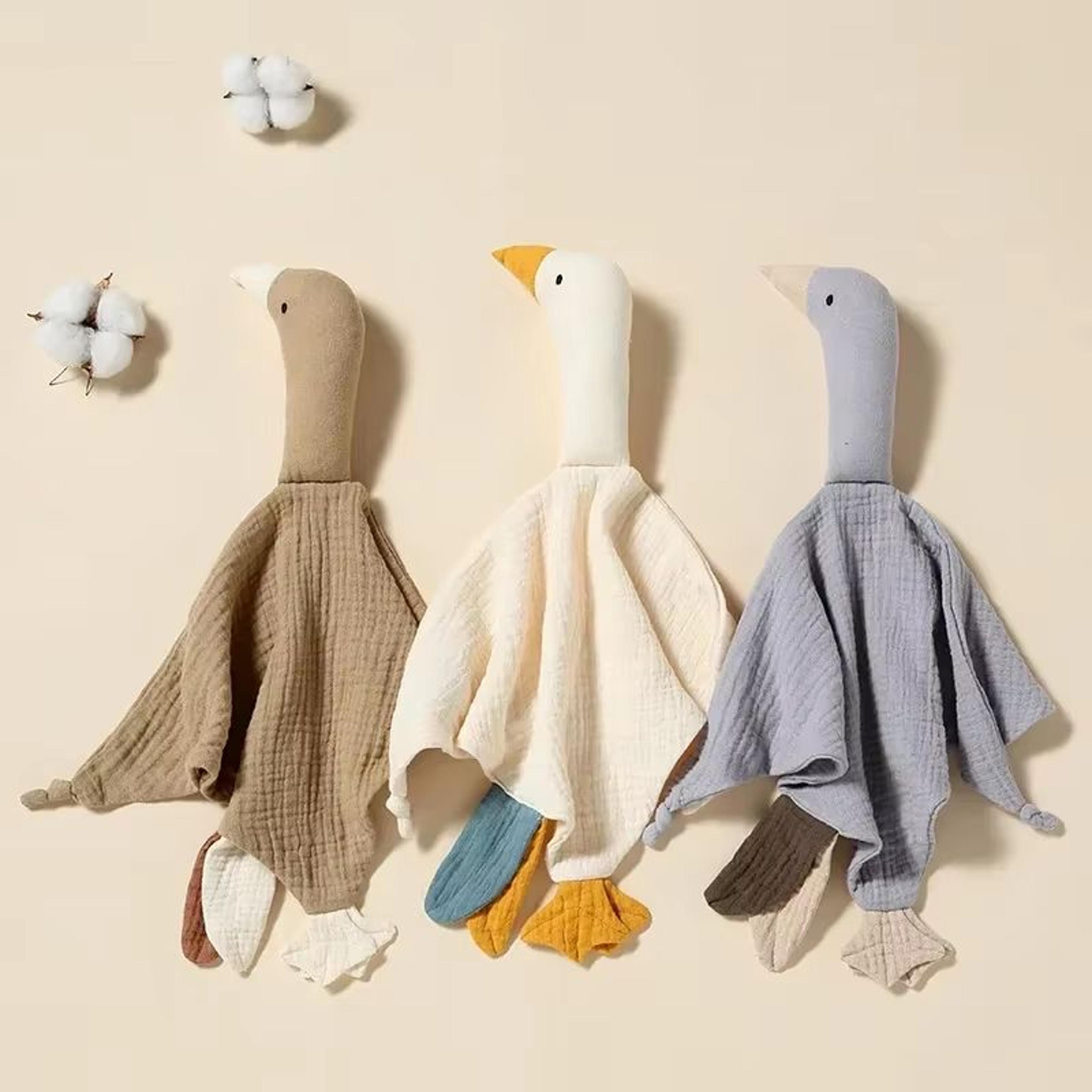 purecotton muslin baby bib and burp cloth set with goose sleeping doll design