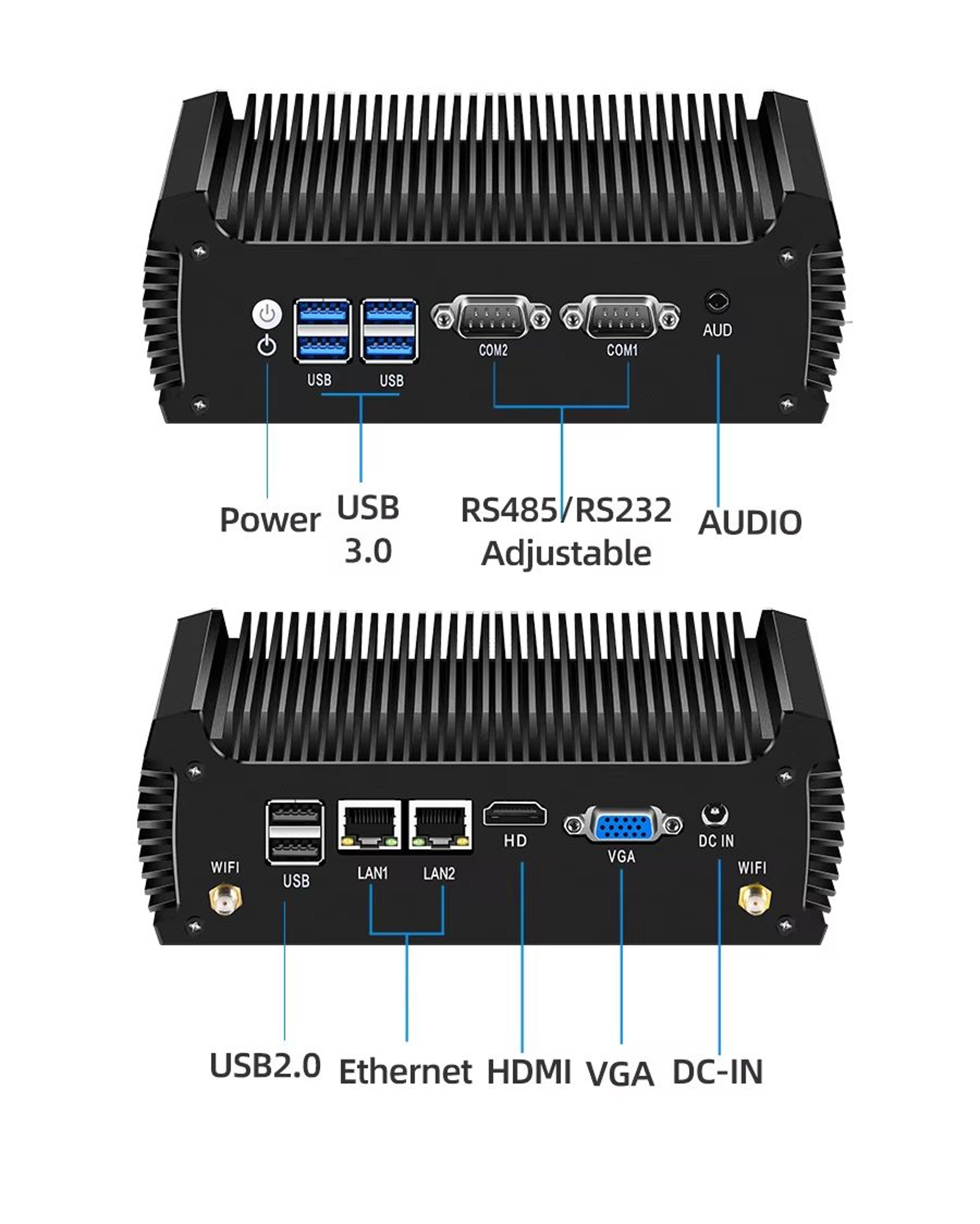 XCY Fanless Industrial Mini PC Intel Core I74500U Dual LAN Dual RS232 WiFi Windows Linux 7