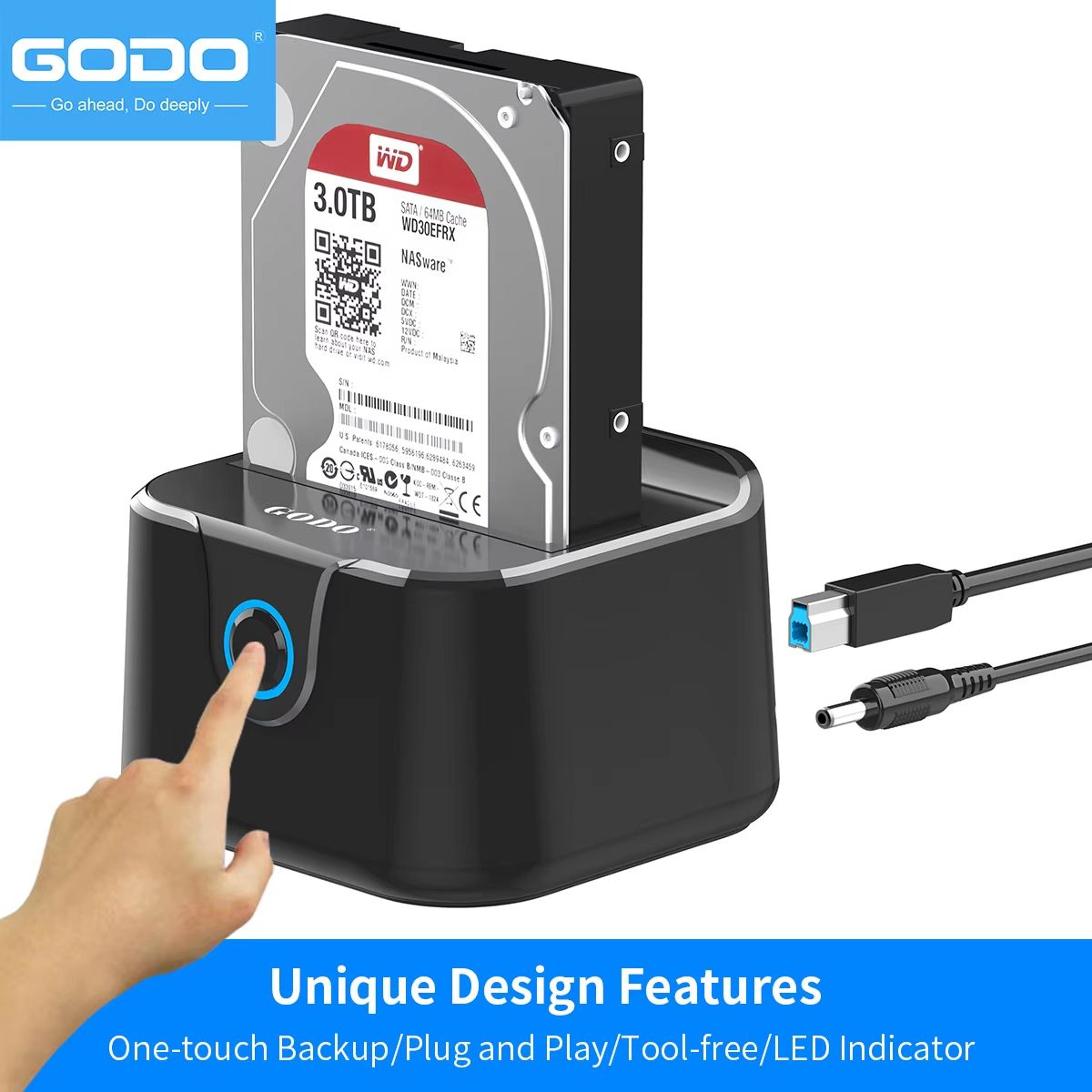 GODO SATA To USB 30 Hard Drive Docking Station For 25 35in HDD SSD With 12V3A Power Adapter 5