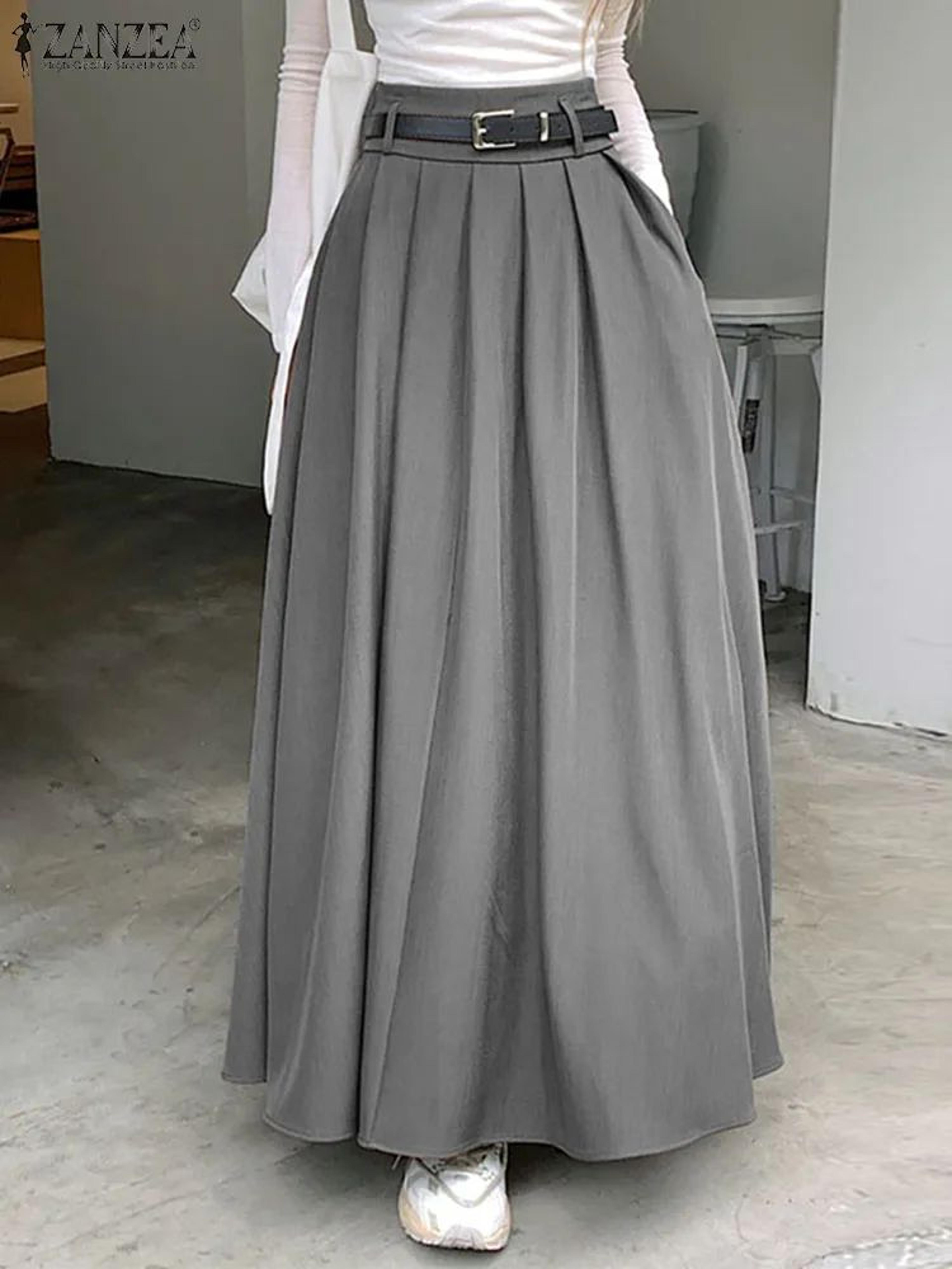 high waist pleated maxi skirt for women
