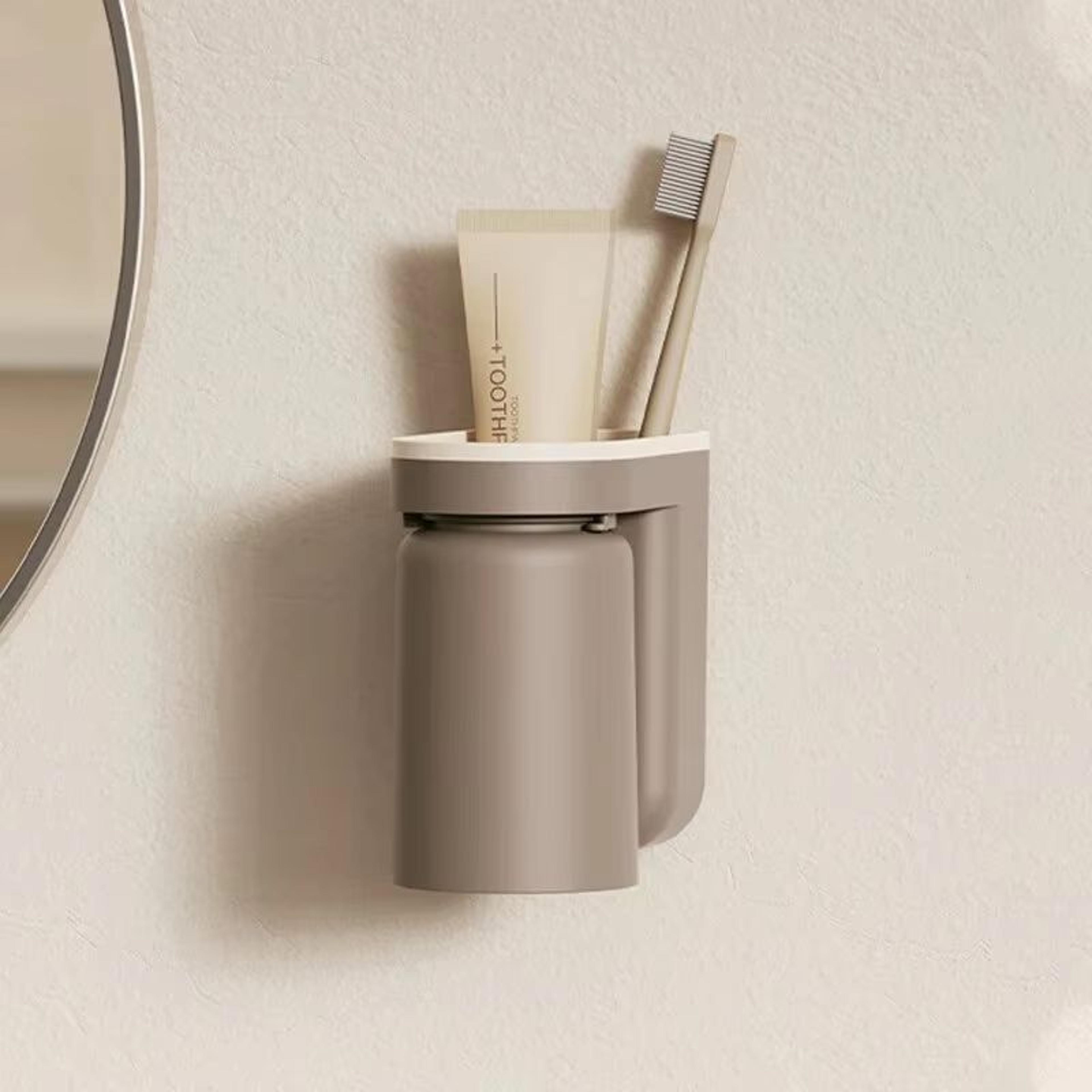 NoHole Wall Mounted Toothbrush Storage Rack With Mouthwash Cup  Bathroom Organizer  Toothbrush Hold 9