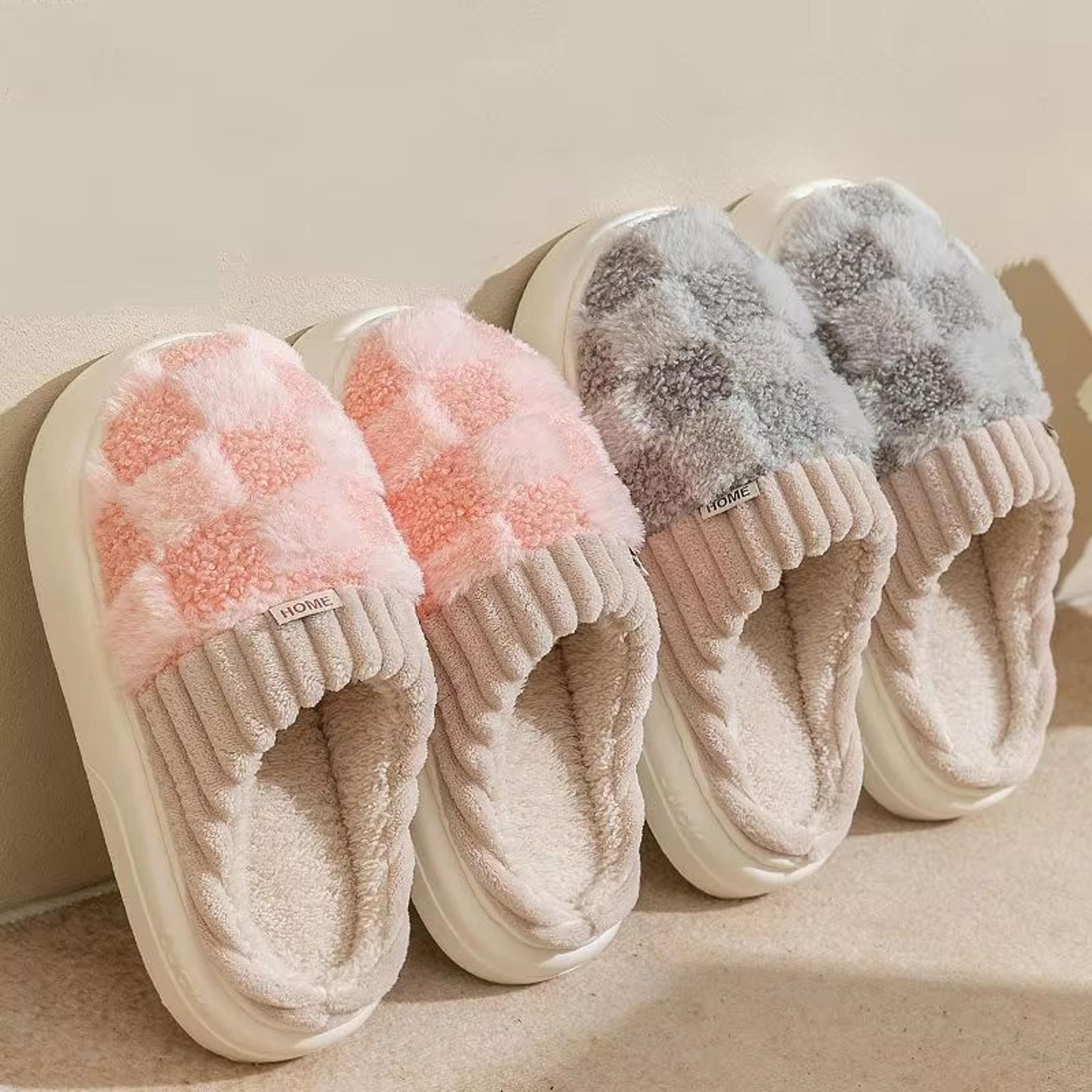 cozycouple plaid winter fluffy indoor slippers for men and women