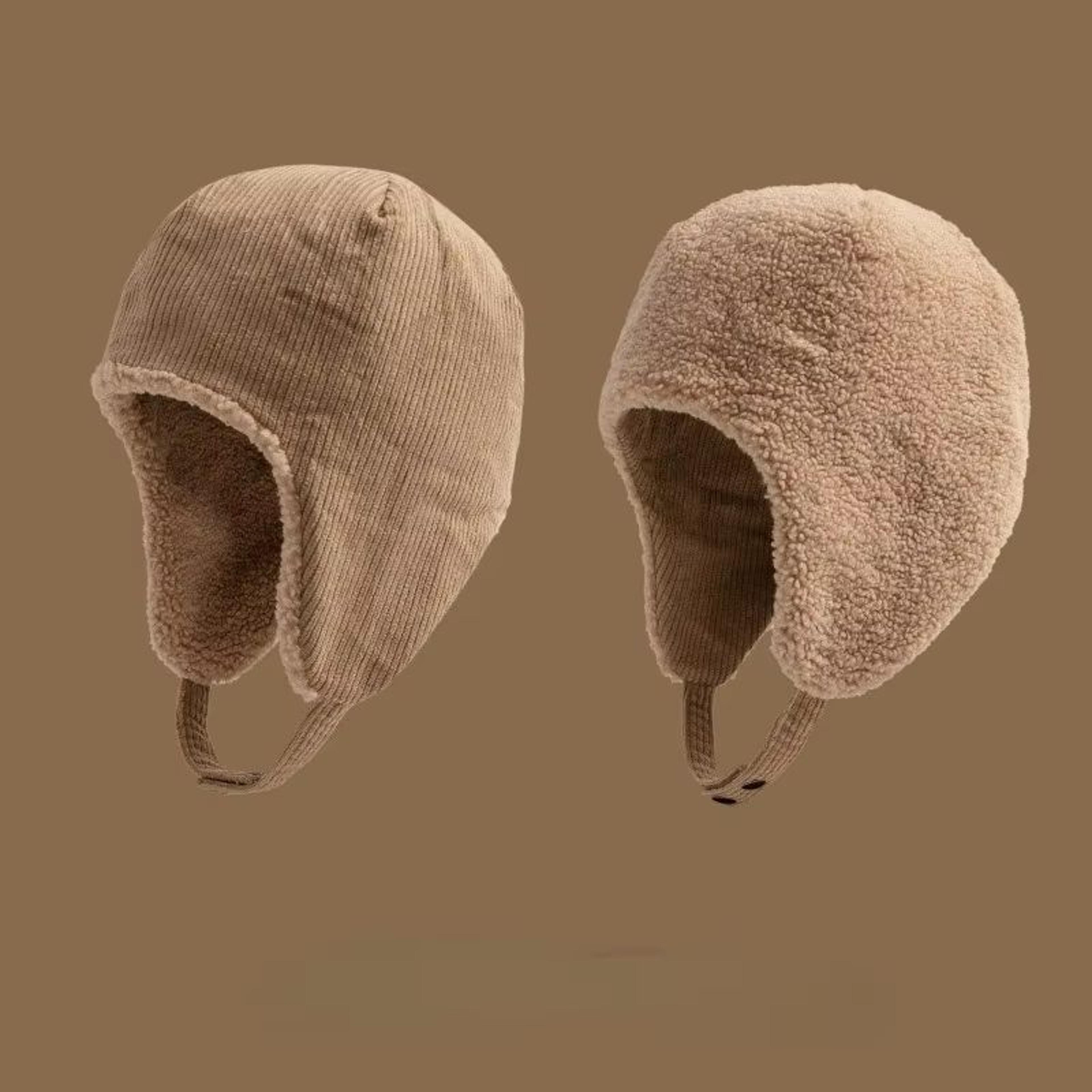 reversible thick wool beanie hat for autumn and winter outdoor warmth