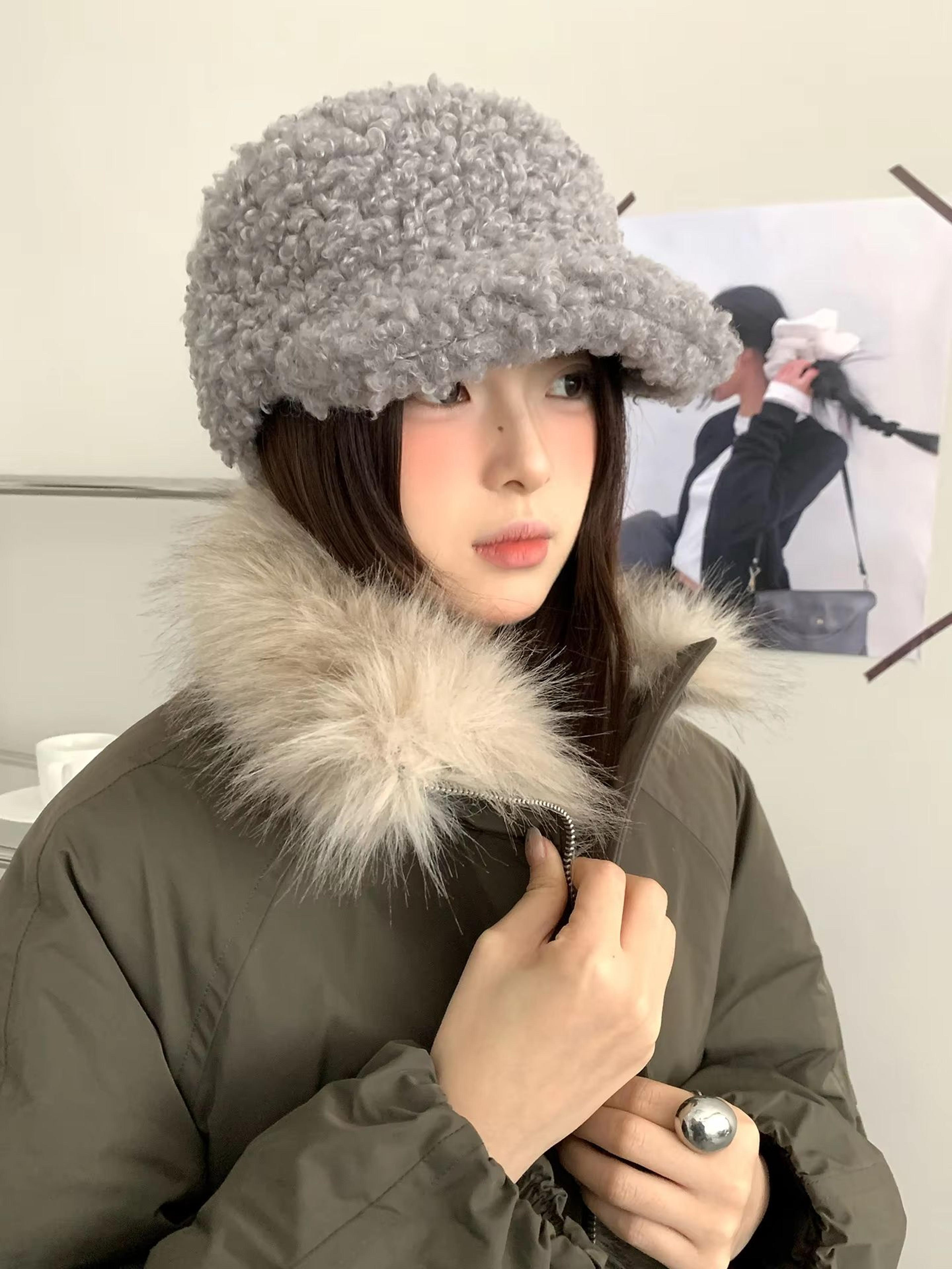 Korean Style Plush Warm Autumn Winter Womens Baseball Cap 1