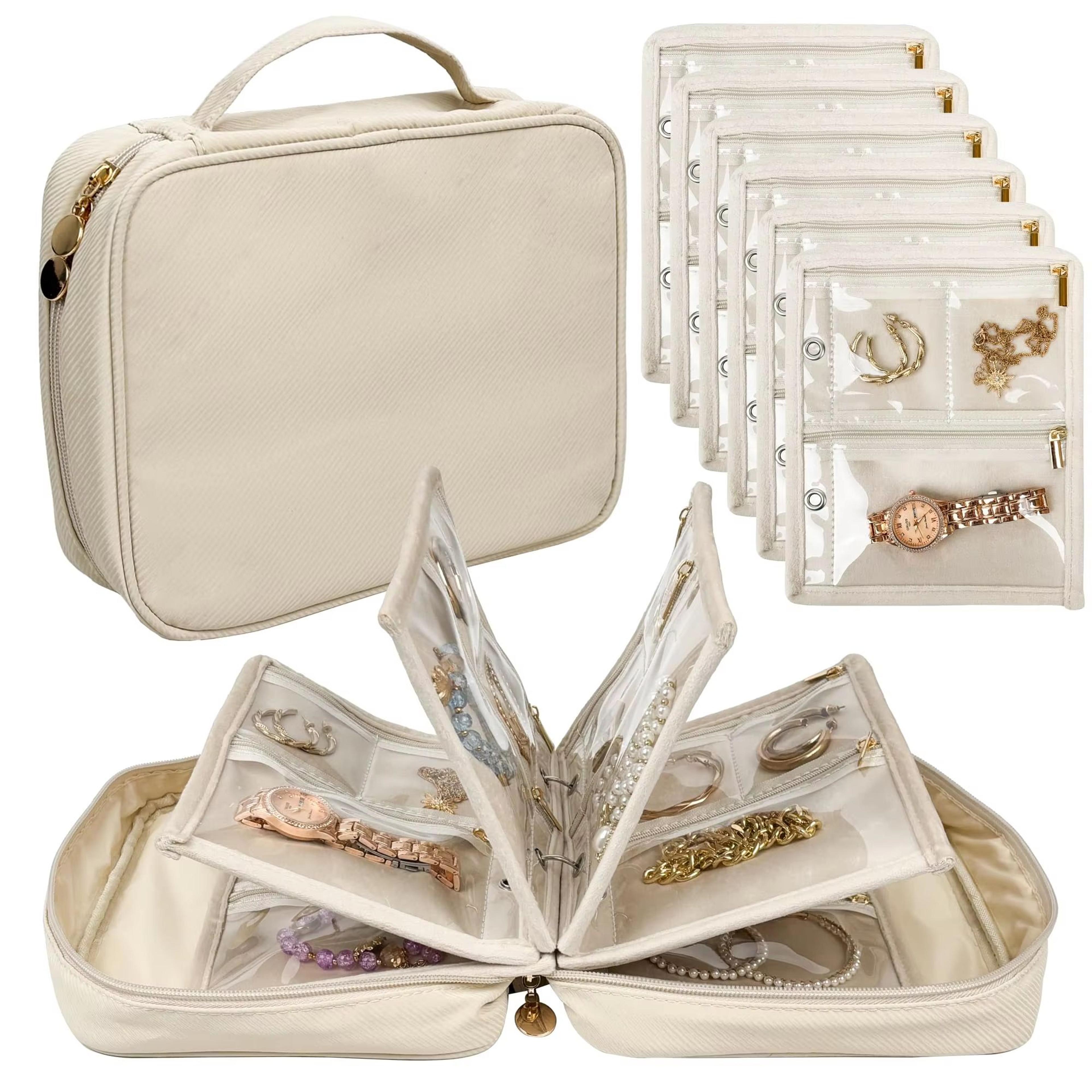 travel jewelry organizer book binder with clear zipper pouches and velvet pouch set