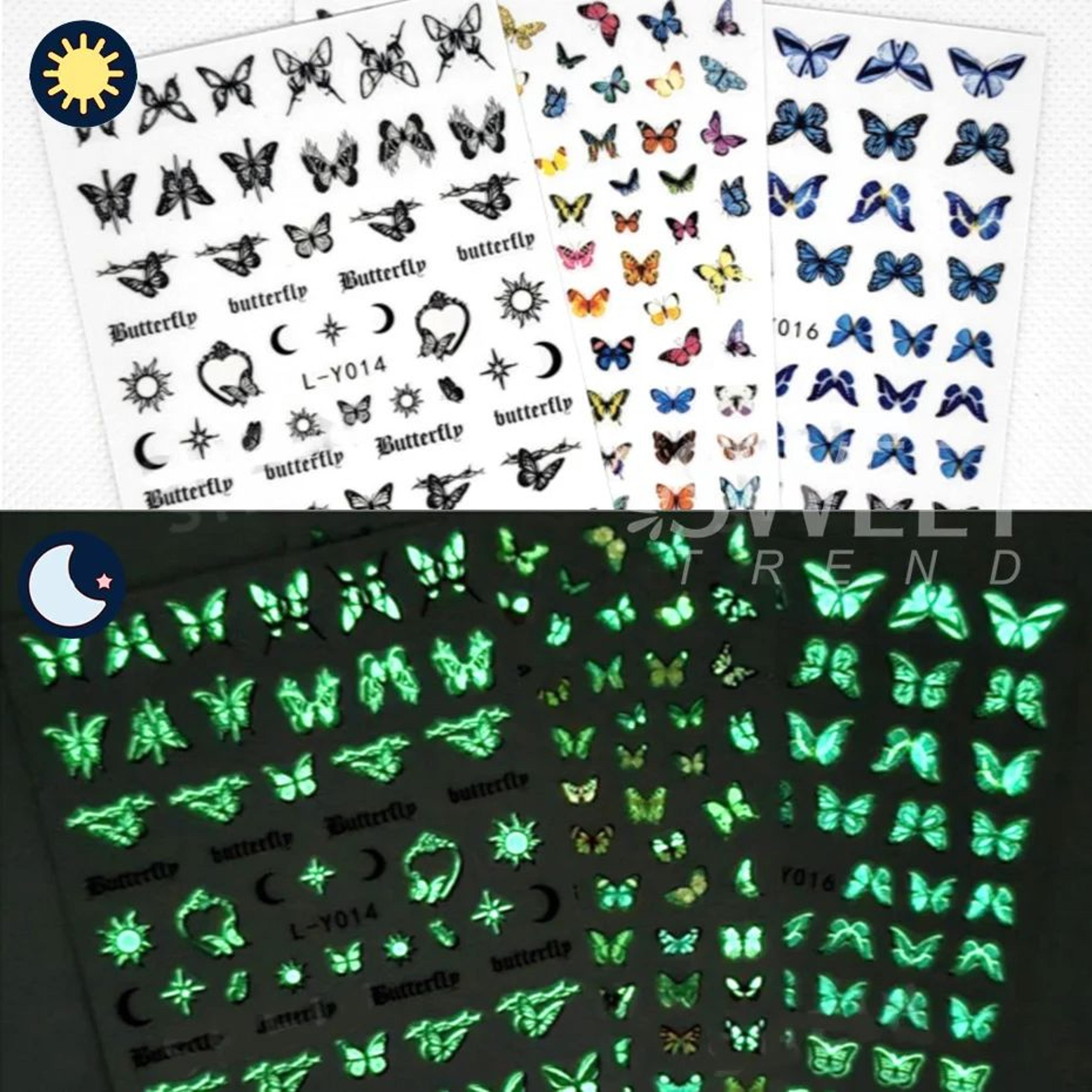 3Piece Luminous Butterfly Nail Decal Stickers  GlowInTheDark Nail Art Set 1