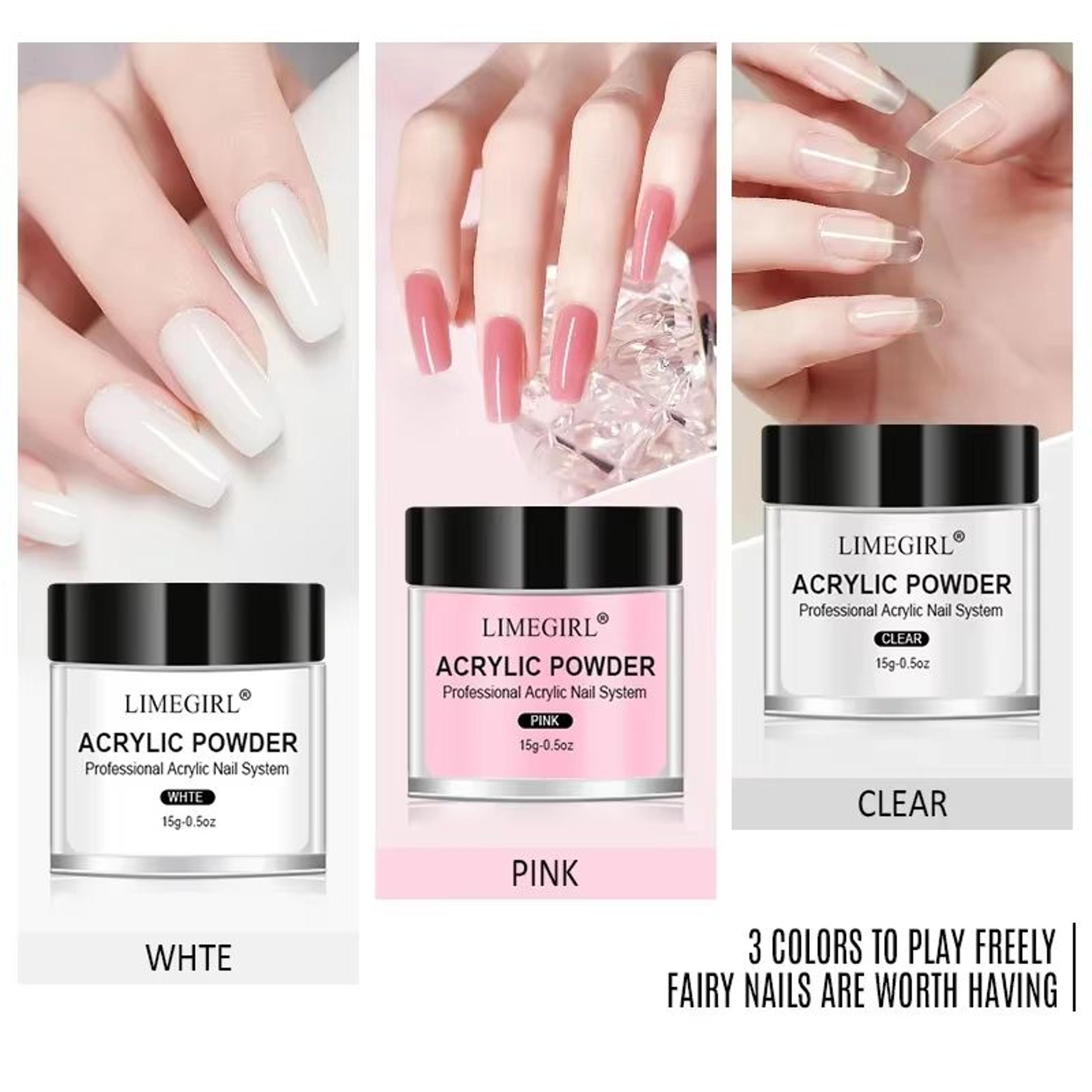 40ml Crystal Liquid  45ml Acrylic Powder Nail Kit  Beginner Acrylic Nail Set Pink White Transparent 1