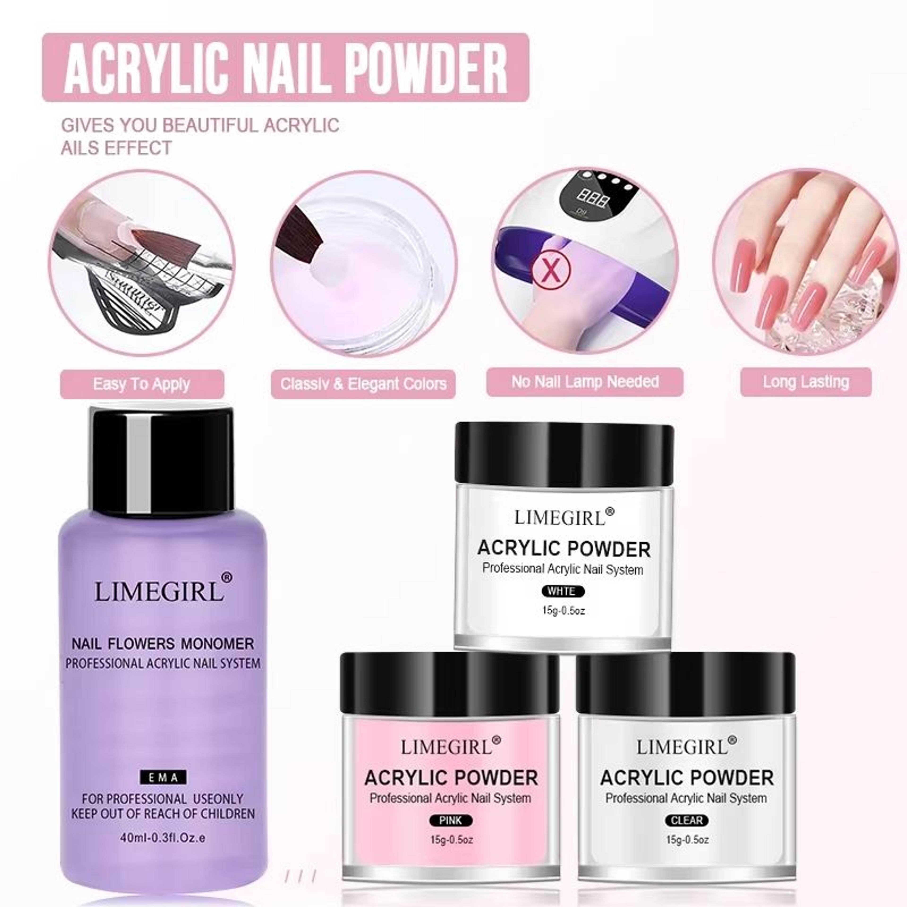 40ml Crystal Liquid  45ml Acrylic Powder Nail Kit  Beginner Acrylic Nail Set Pink White Transparent 3