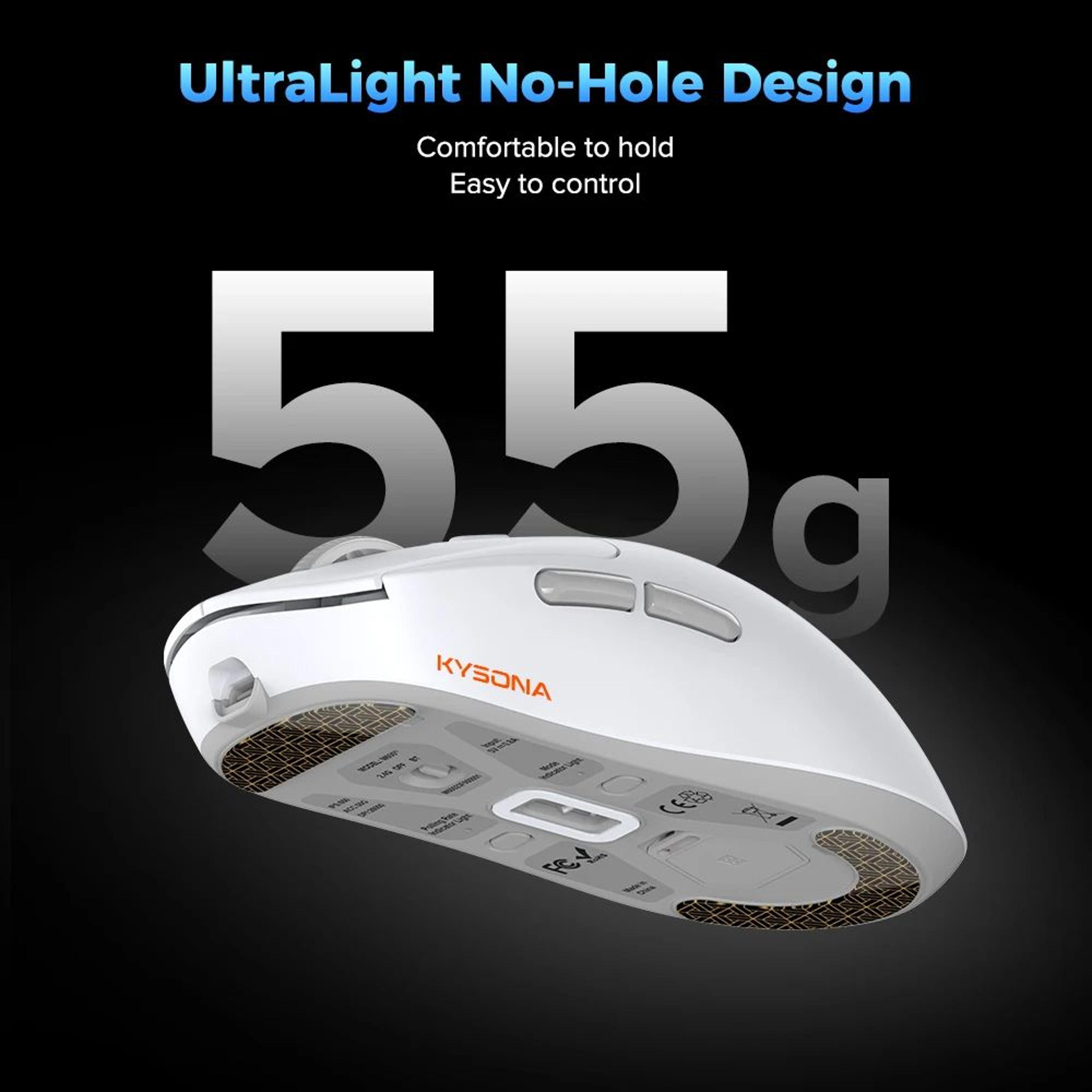 Kysona M600 V2 White PAW3395 Wireless Gaming Mouse 194oz Ultralight Tri Mode 26000 DPI 4