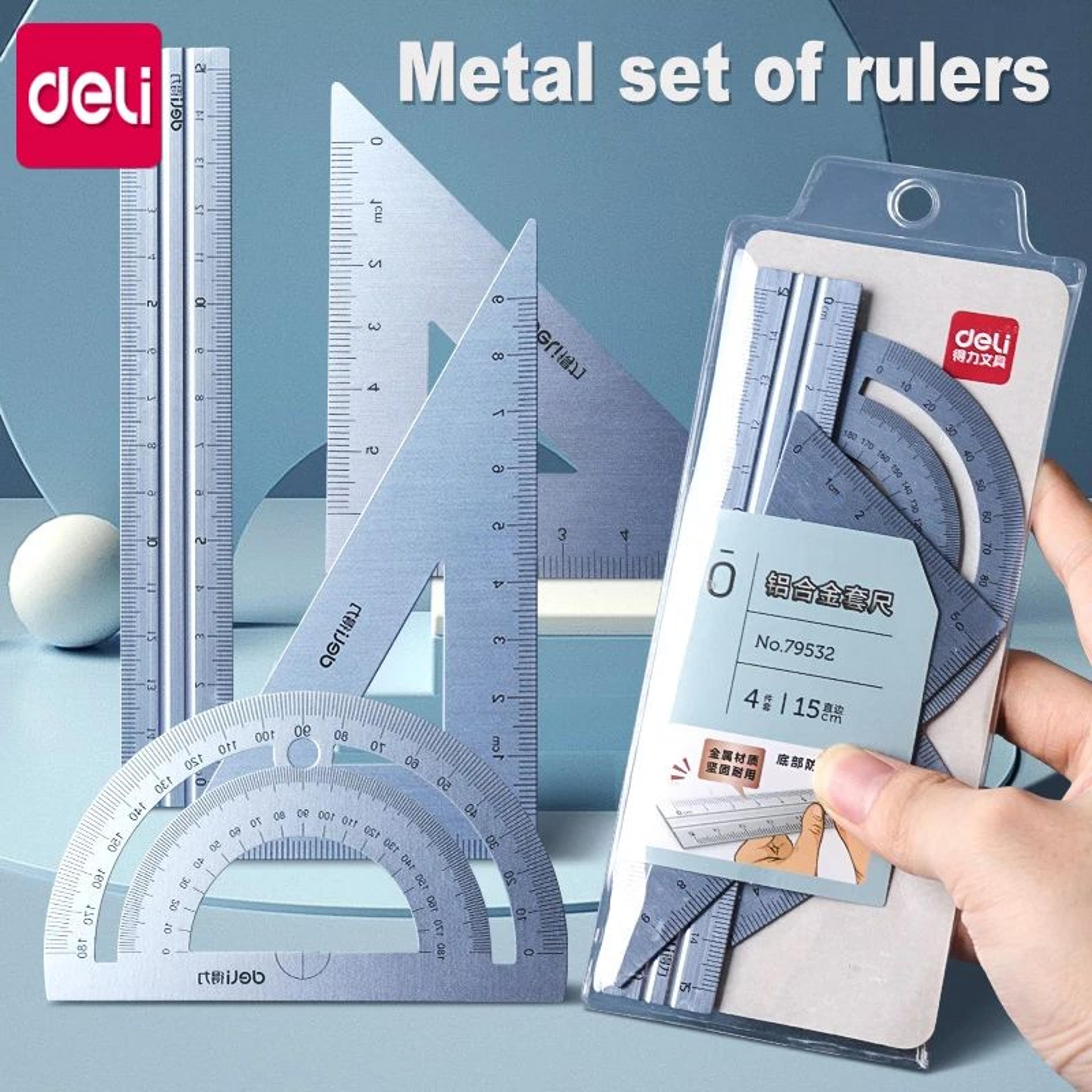 deli metal triangle ruler set geometry measuring rulers for school drawing and office use