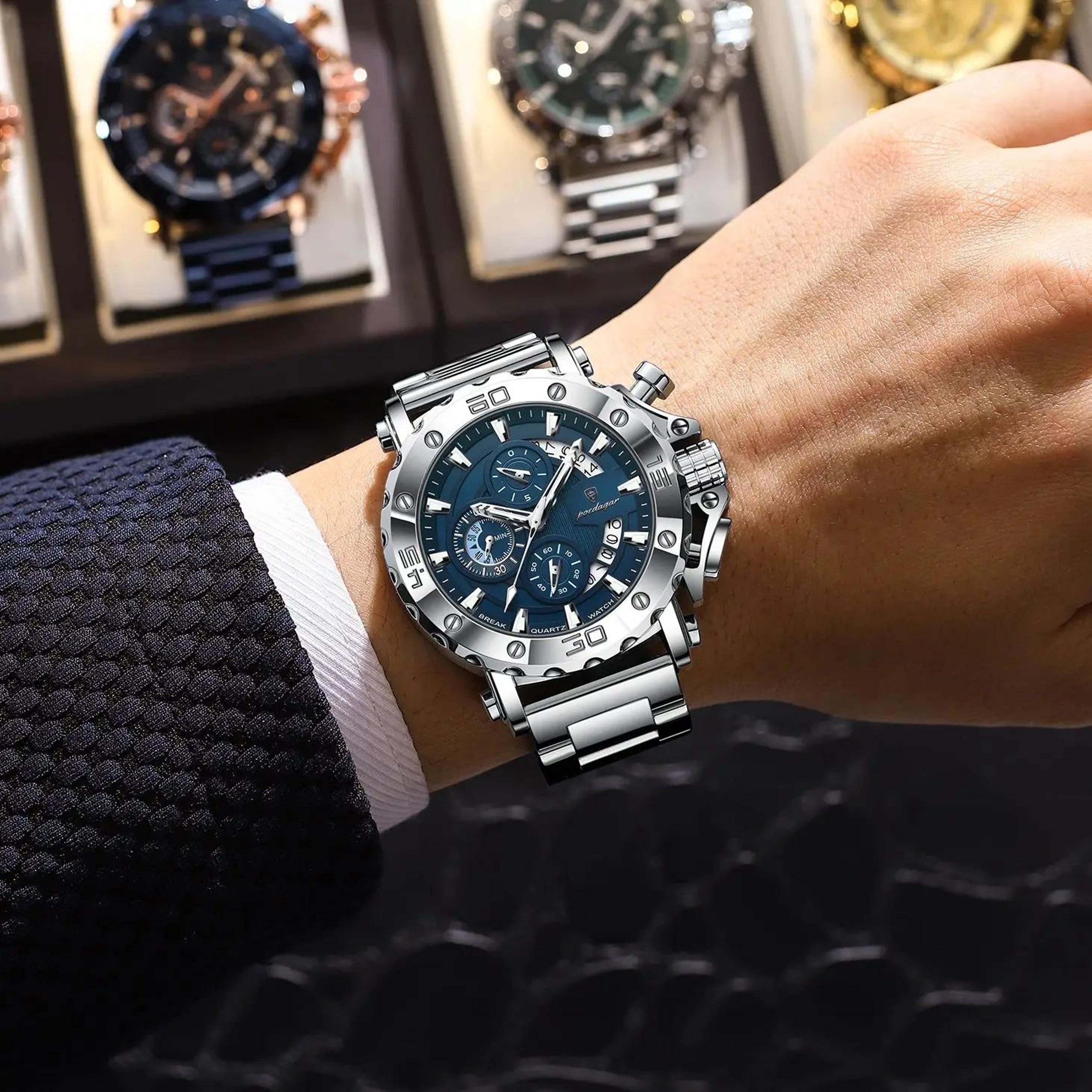 POEDAGAR Luxury Stainless Steel Chronograph Watch For Men 5