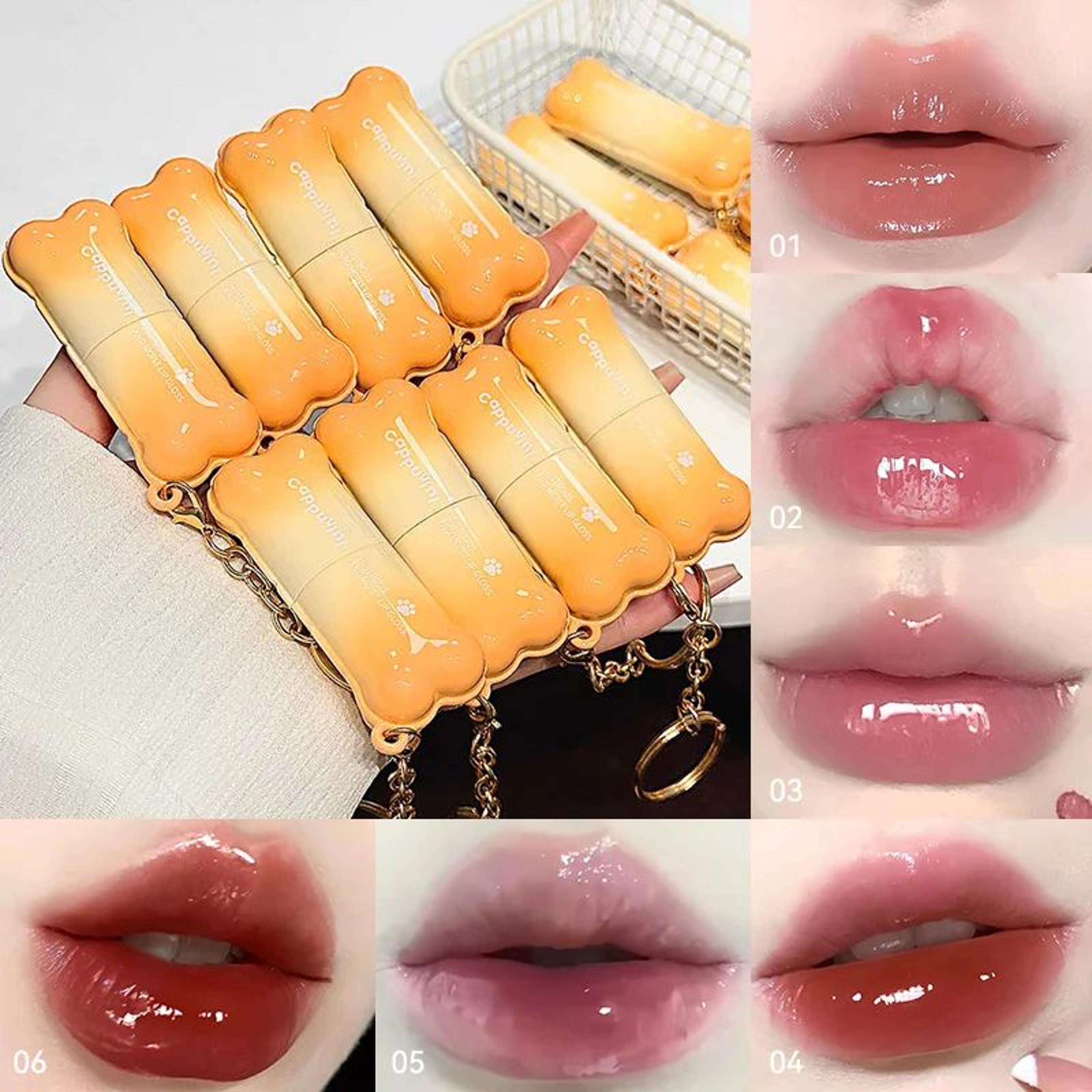 pinkcoco bear doodle mirror lip glaze for shiny nude lips