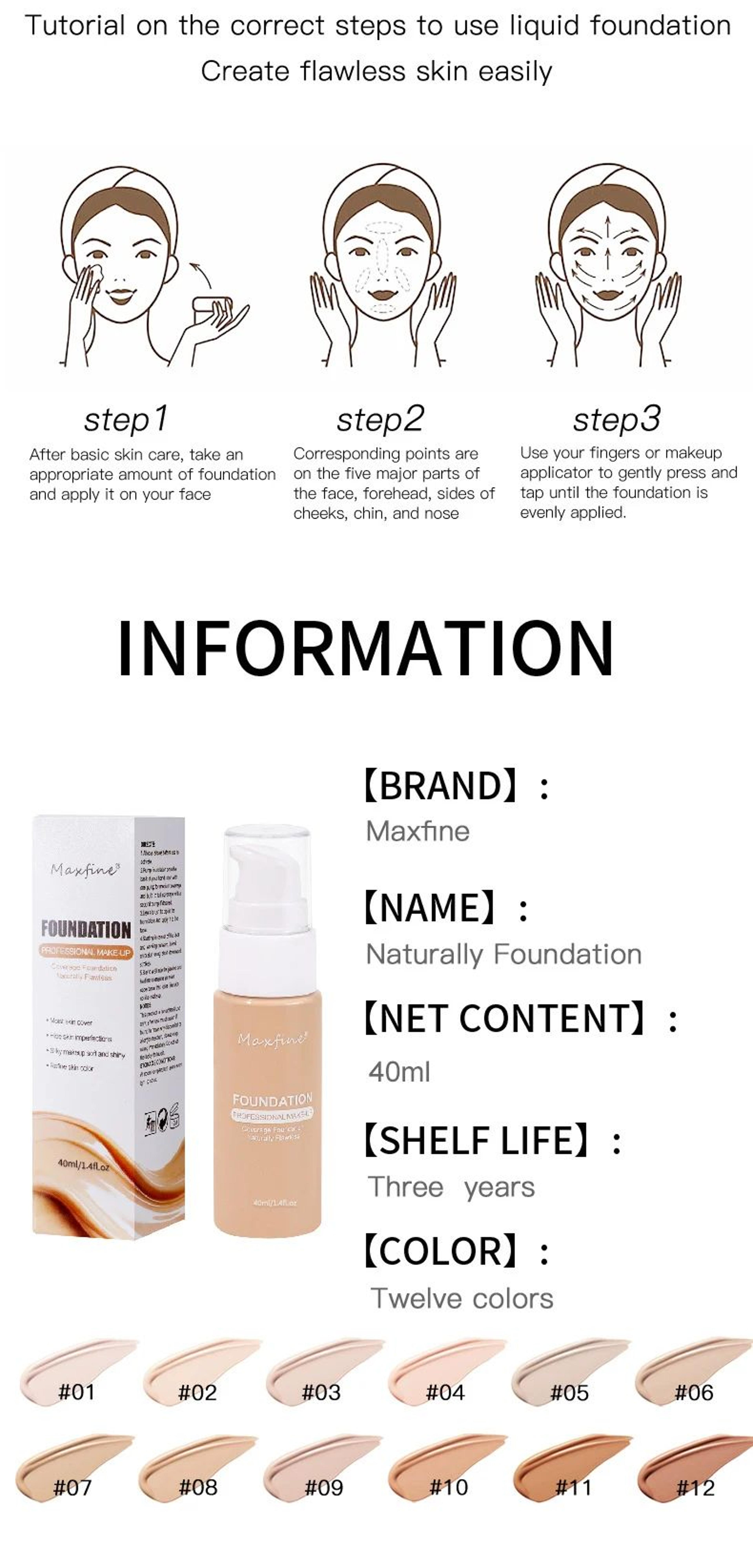 Flawless Waterproof Liquid Foundation Full Coverage Concealer Foundation Sweat Resistant Long Wear  4