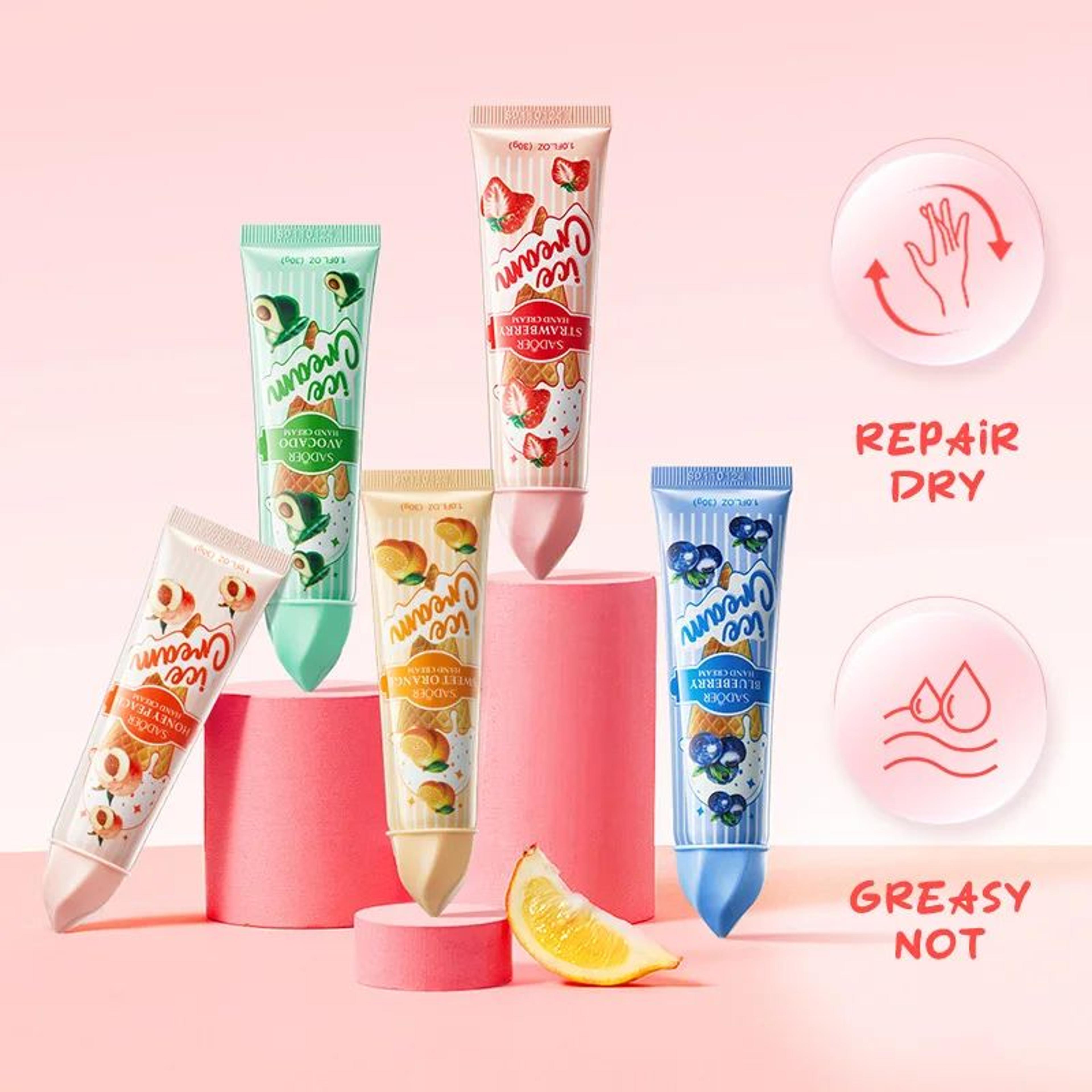 SADOER Fruit Ice Cream Hand Cream Set 5pcs Hydrating Moisturizing Hand Cream For Soft Brightened Ha 1