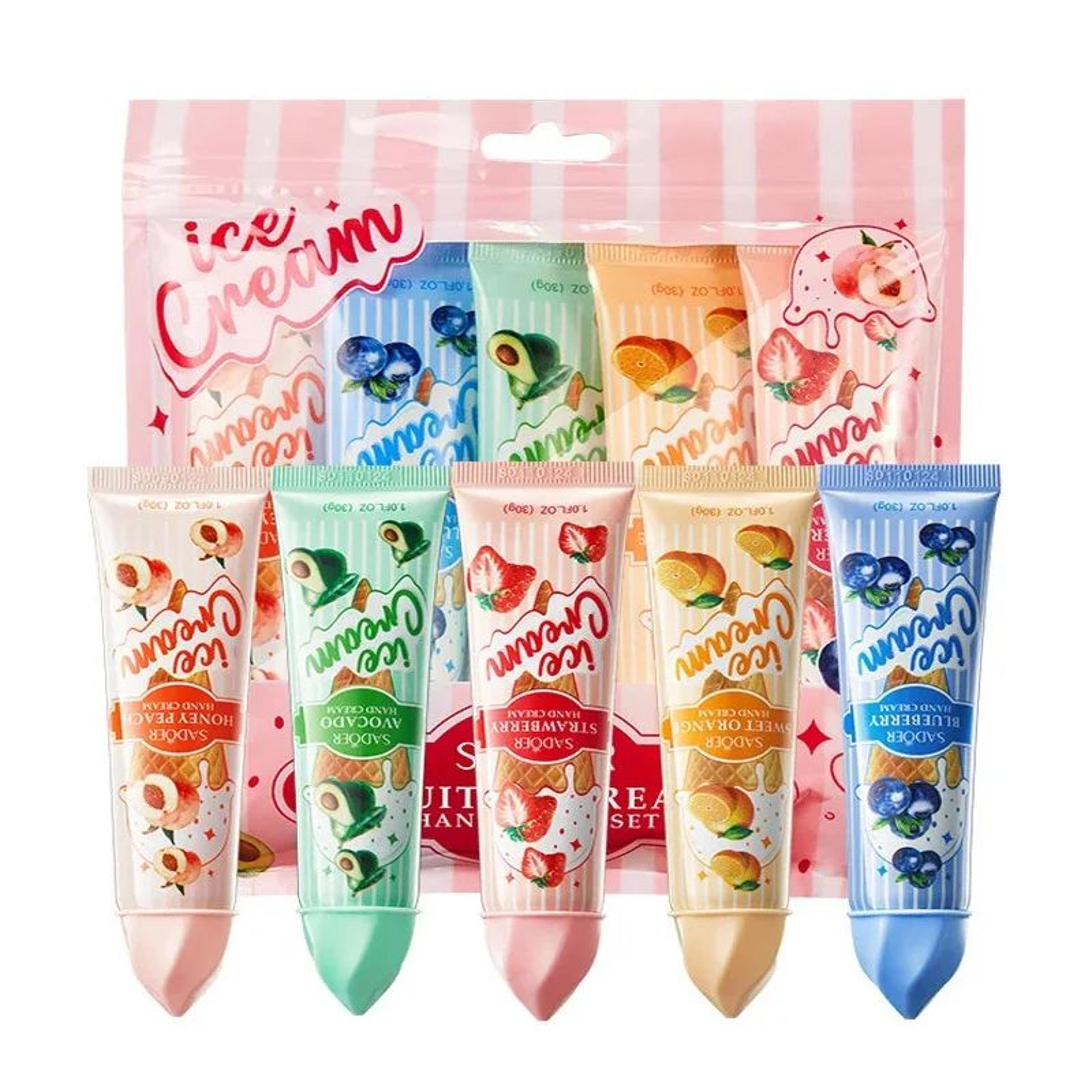 SADOER Fruit Ice Cream Hand Cream Set 5pcs Hydrating Moisturizing Hand Cream For Soft Brightened Ha 5
