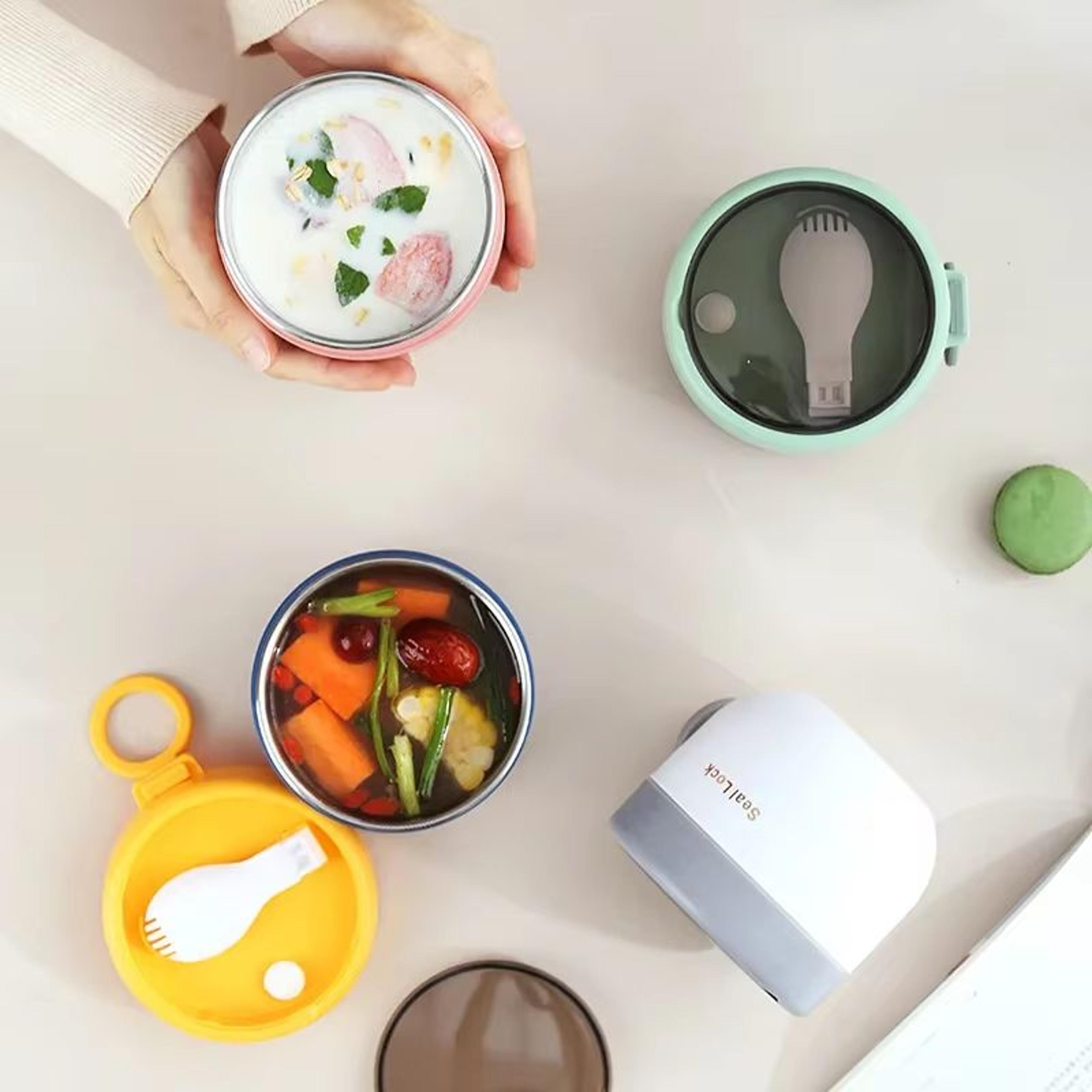 600ML Stainless Steel Lunch Bowl Microwave Safe Soup Noodle Container With Lid 2
