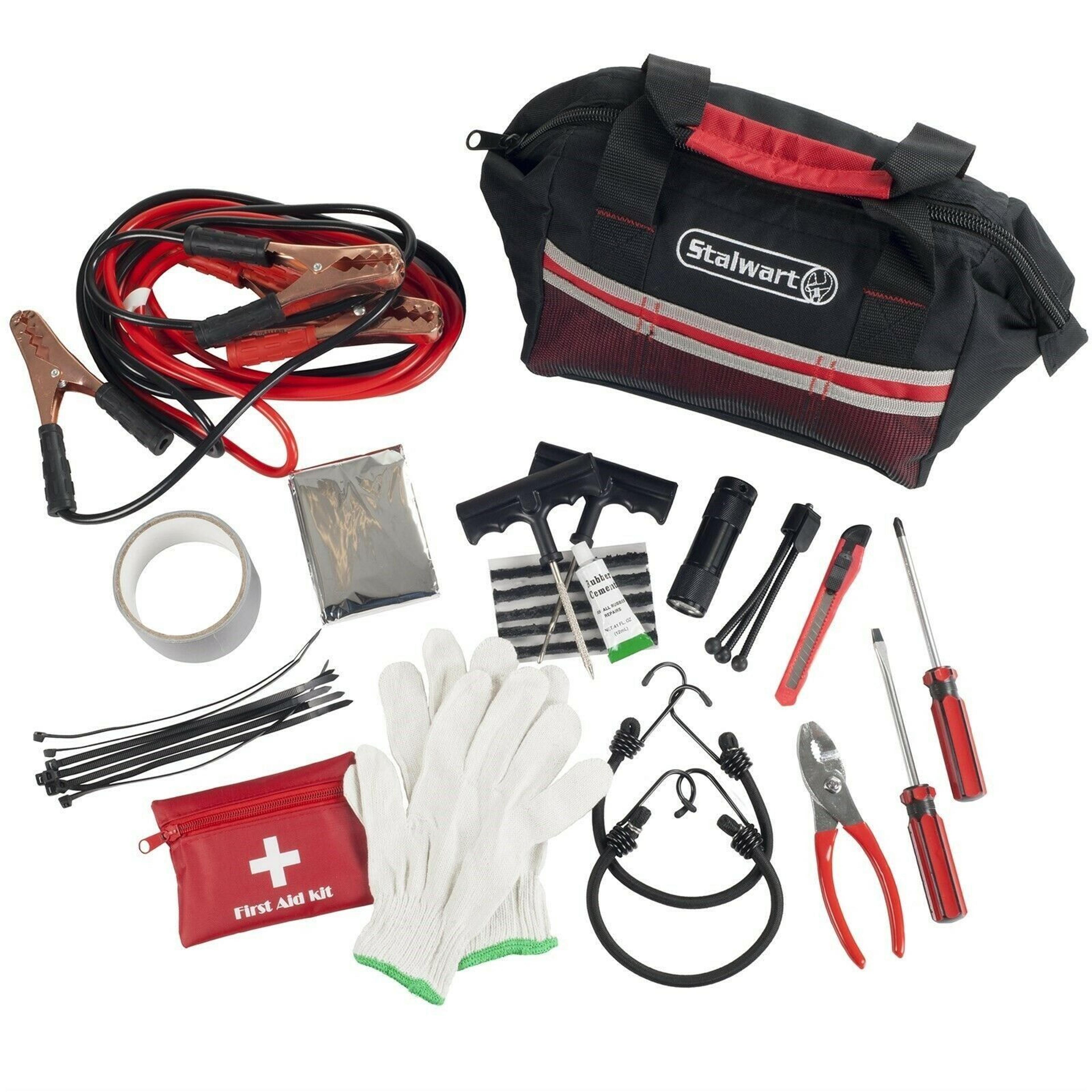 55-piece pink car emergency kit with jumper cables & first aid essentials