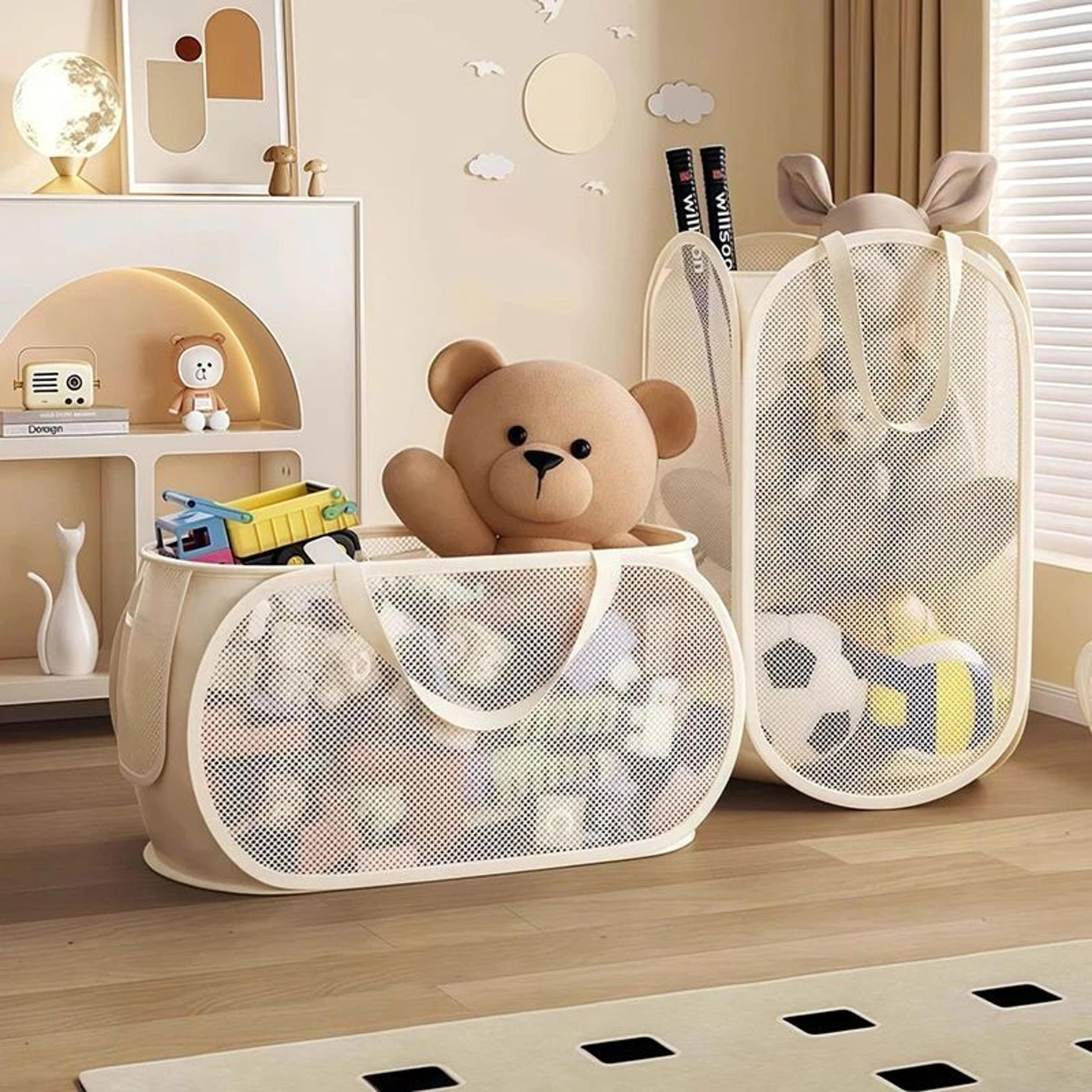 large capacity kids toy storage basket breathable mesh toy organizer for dolls, laundry & playroom storage