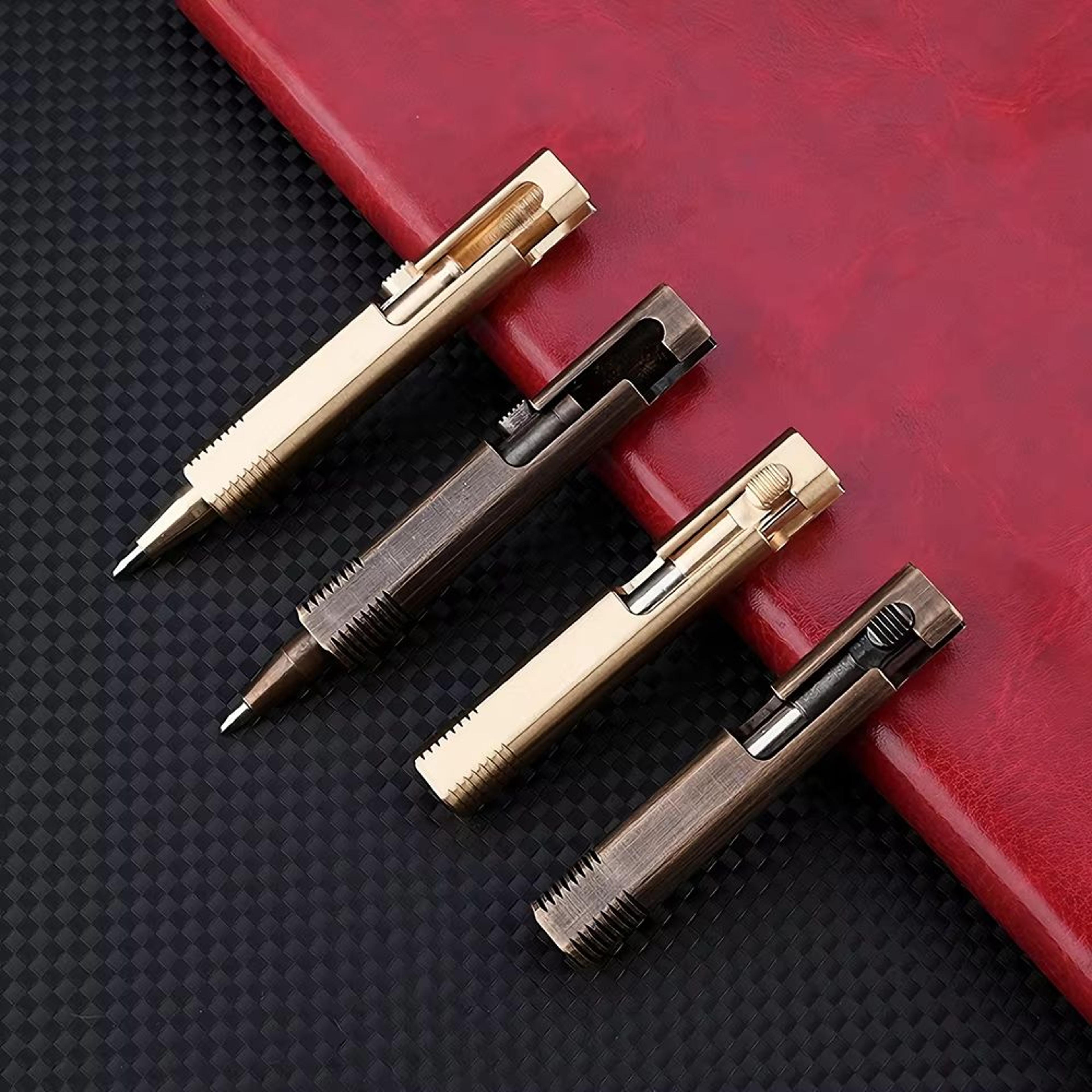 retro brass mini bolt action pen compact edc tactical ballpoint pen