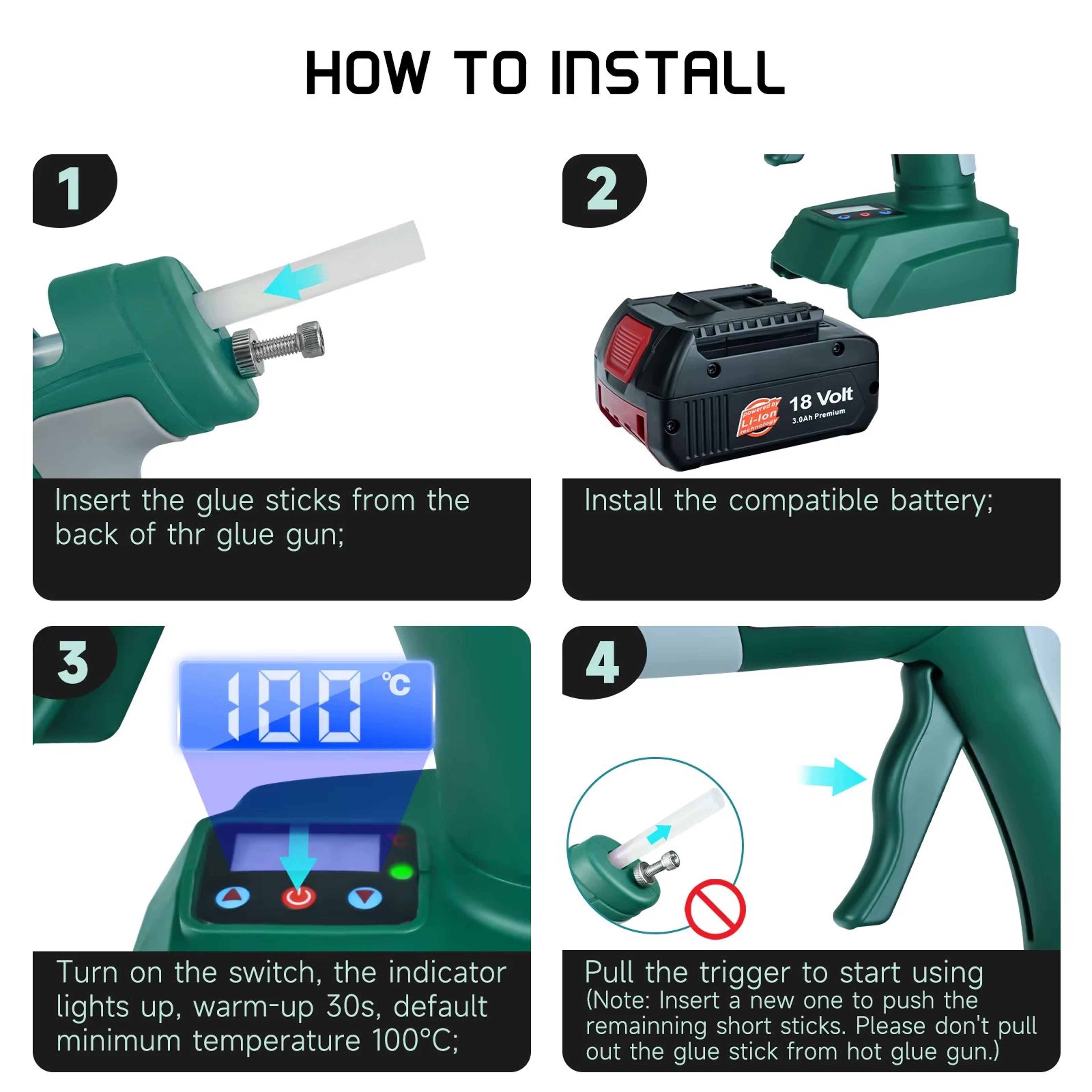 100W Cordless Hot Glue Gun With Adjustable Temperature 100220C For Bosch 18V Battery  Professional  4