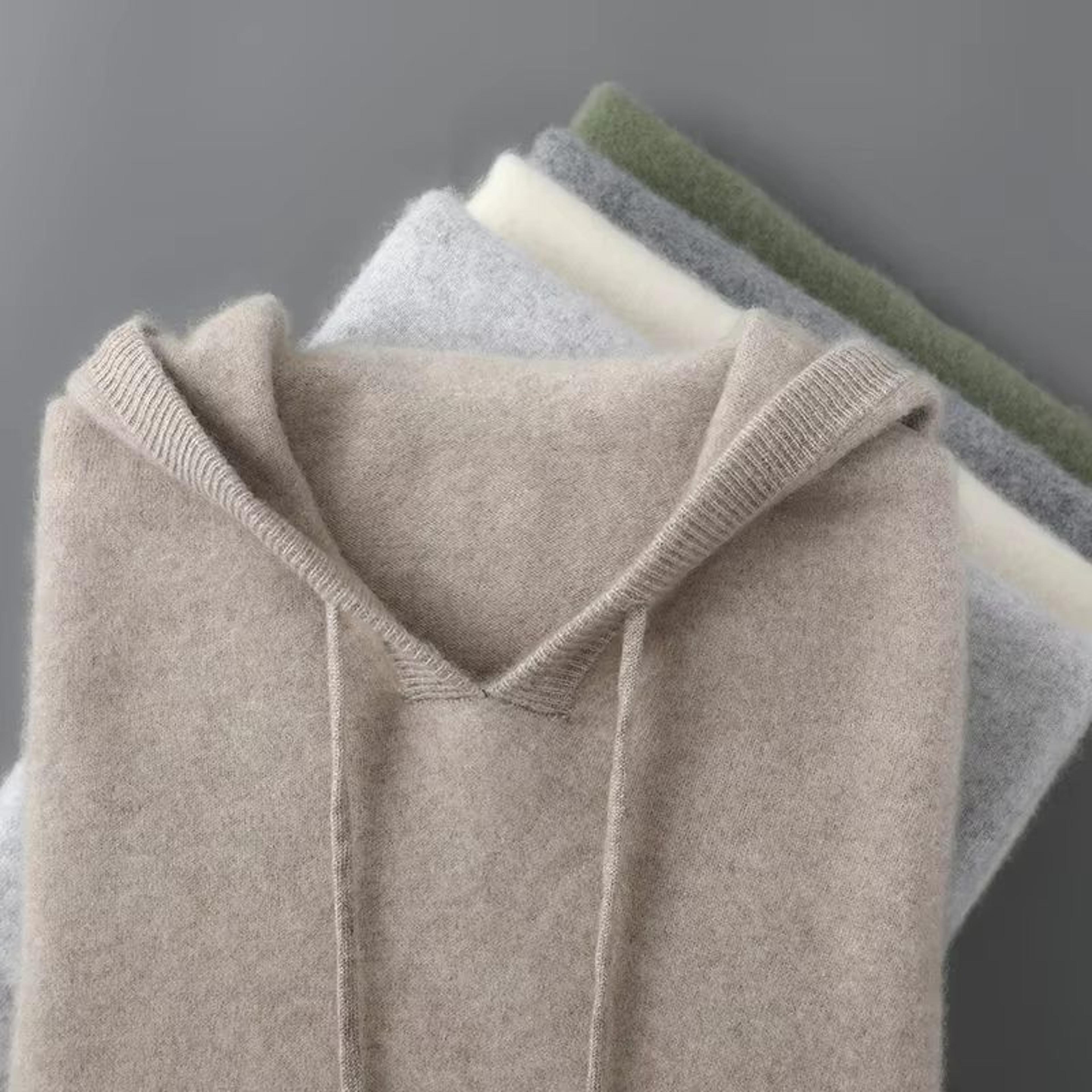 Mens Merino Wool Hooded Sweater Thick Warm Pullover Casual Winter Knit Hoodie 1
