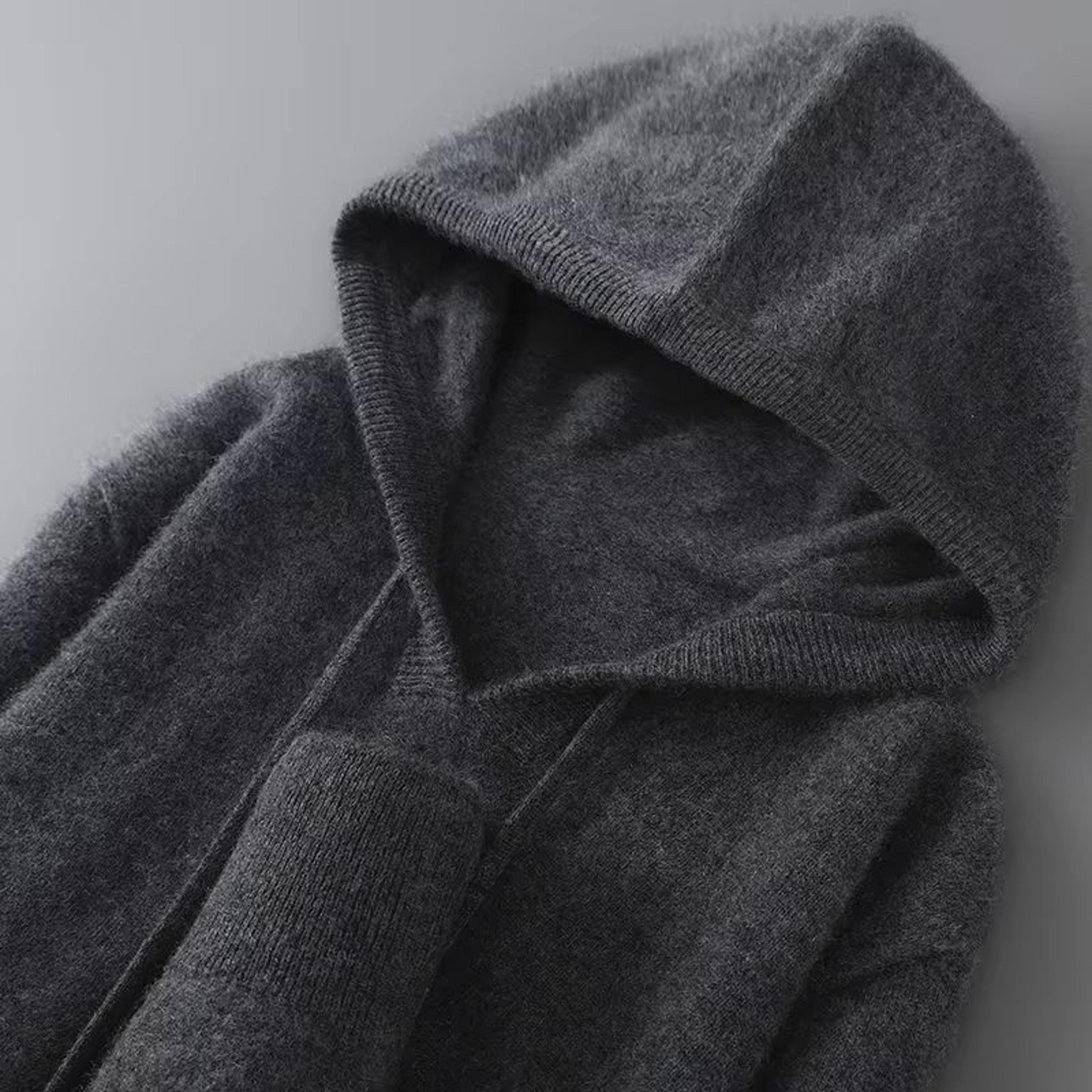 Mens Merino Wool Hooded Sweater Thick Warm Pullover Casual Winter Knit Hoodie 11
