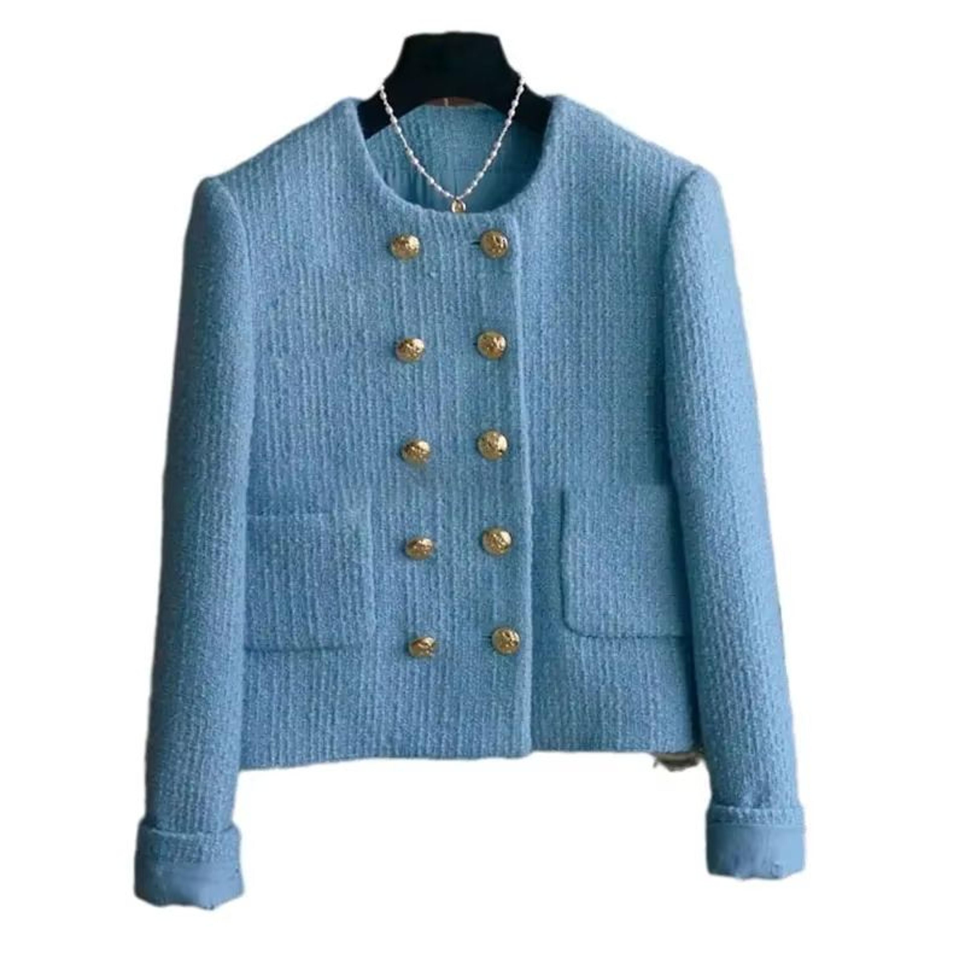 Vintage Tweed Jacket Women Slim Fit Short Tweed Jacket Elegant Crew Neck Jacket 4