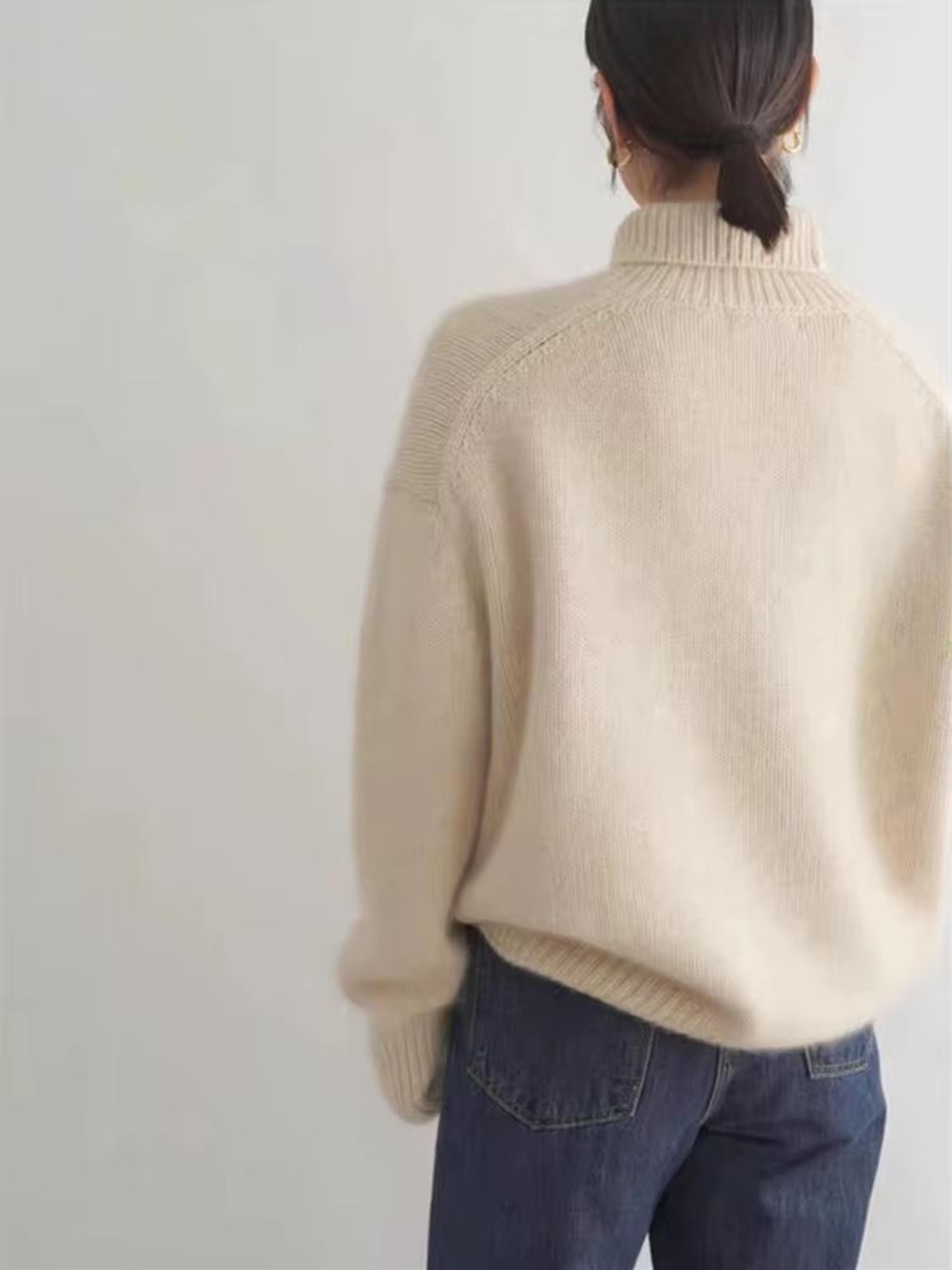 Elegant Cashmere Turtleneck Sweater Women Loose Fit Pure Wool Knit Pullover Warm Winter Turtleneck  1