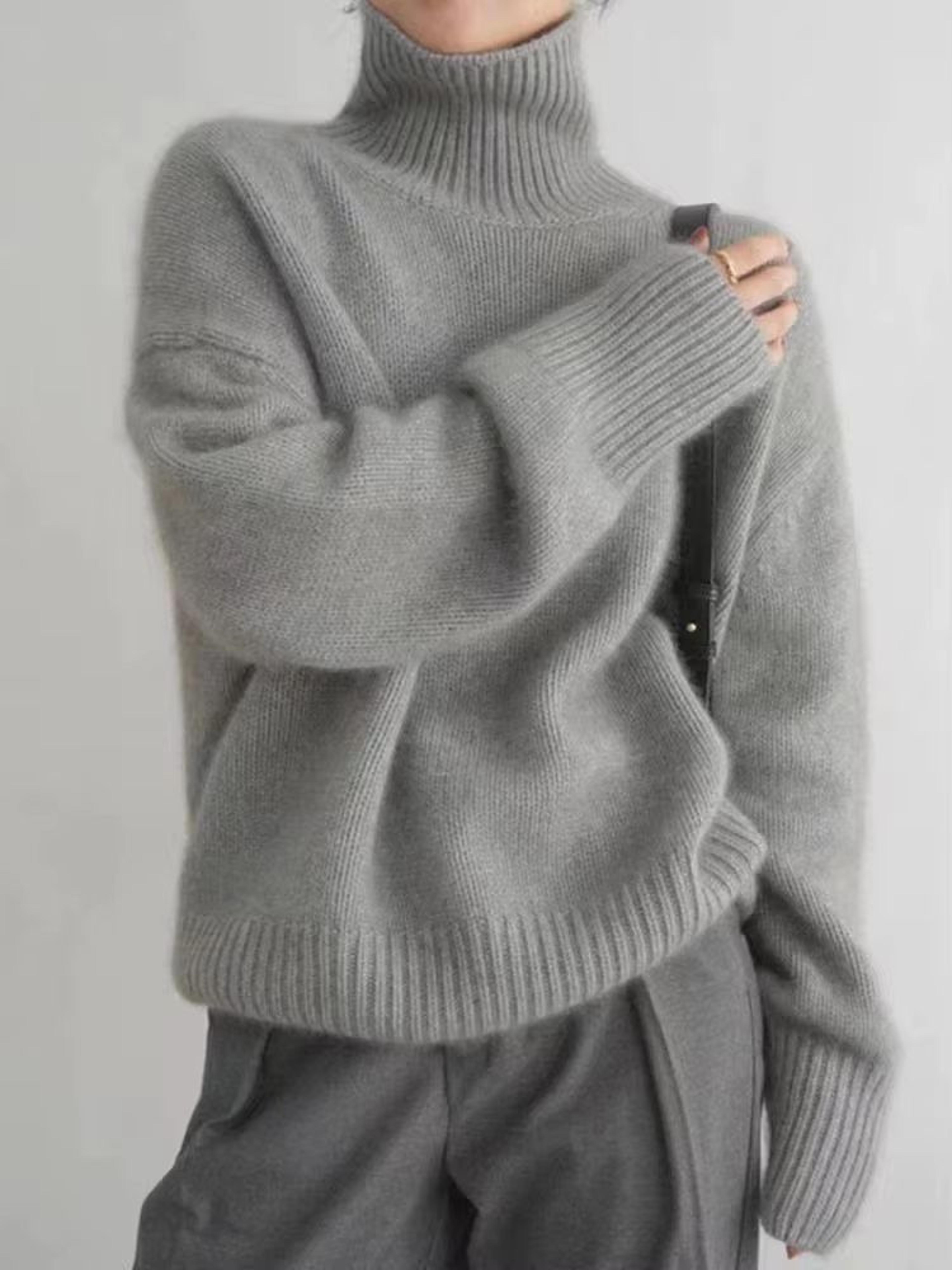 Elegant Cashmere Turtleneck Sweater Women Loose Fit Pure Wool Knit Pullover Warm Winter Turtleneck  6