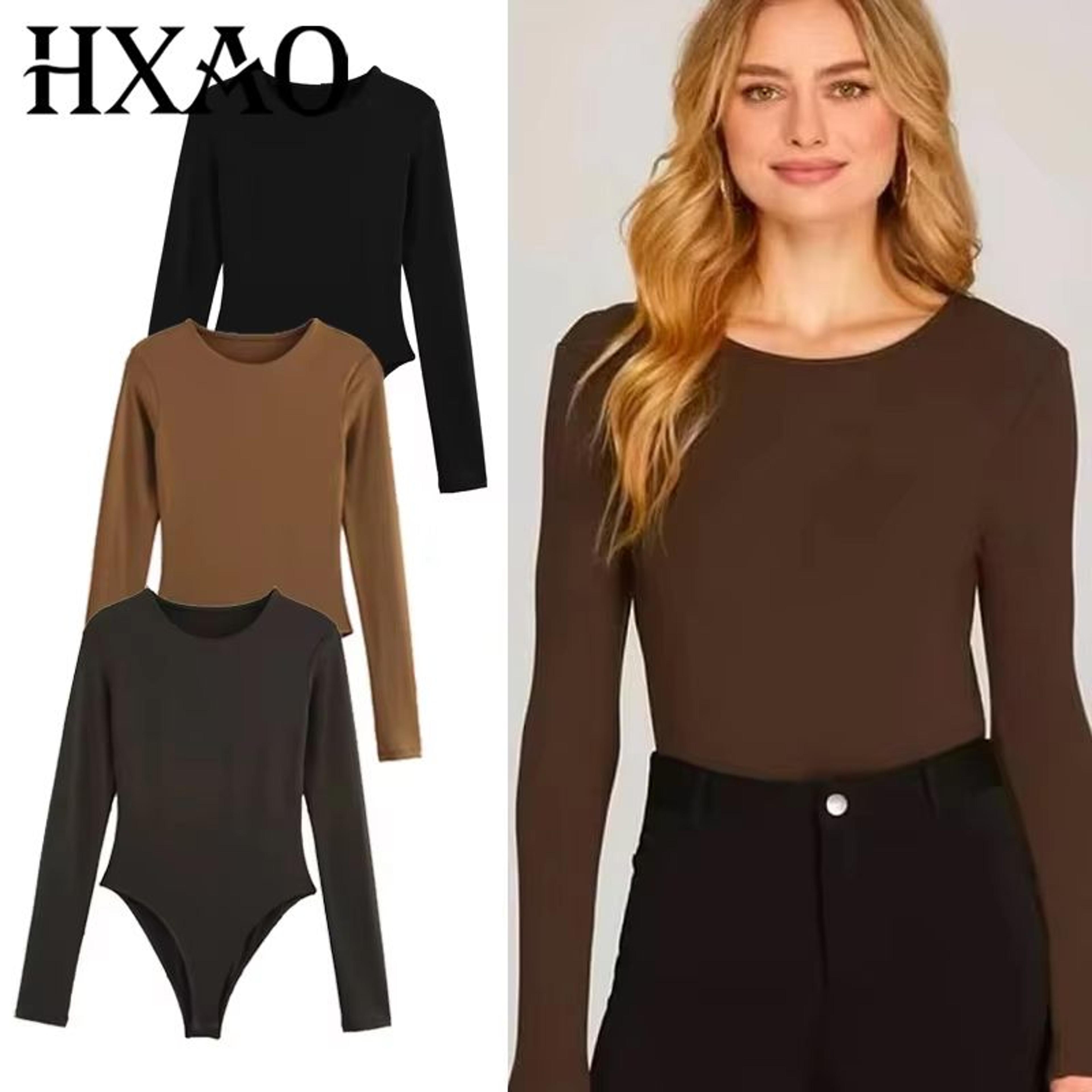 hxao sculpt fit women's long sleeve spandex bodysuit with thong cut