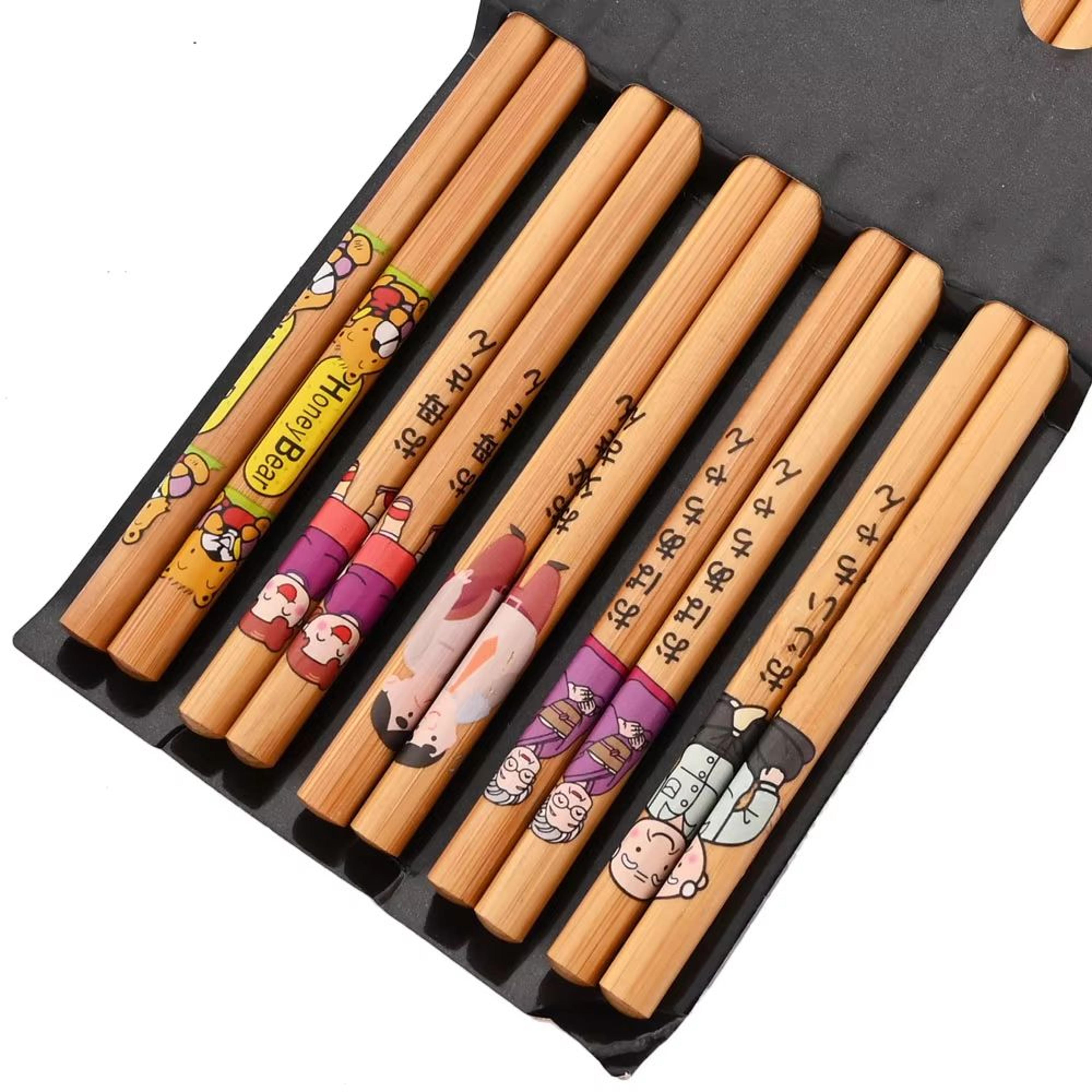 5 Pairs Reusable Bamboo Chopsticks Japanese Style Natural Wooden Sushi Chopsticks Set With Cat  Flo 13